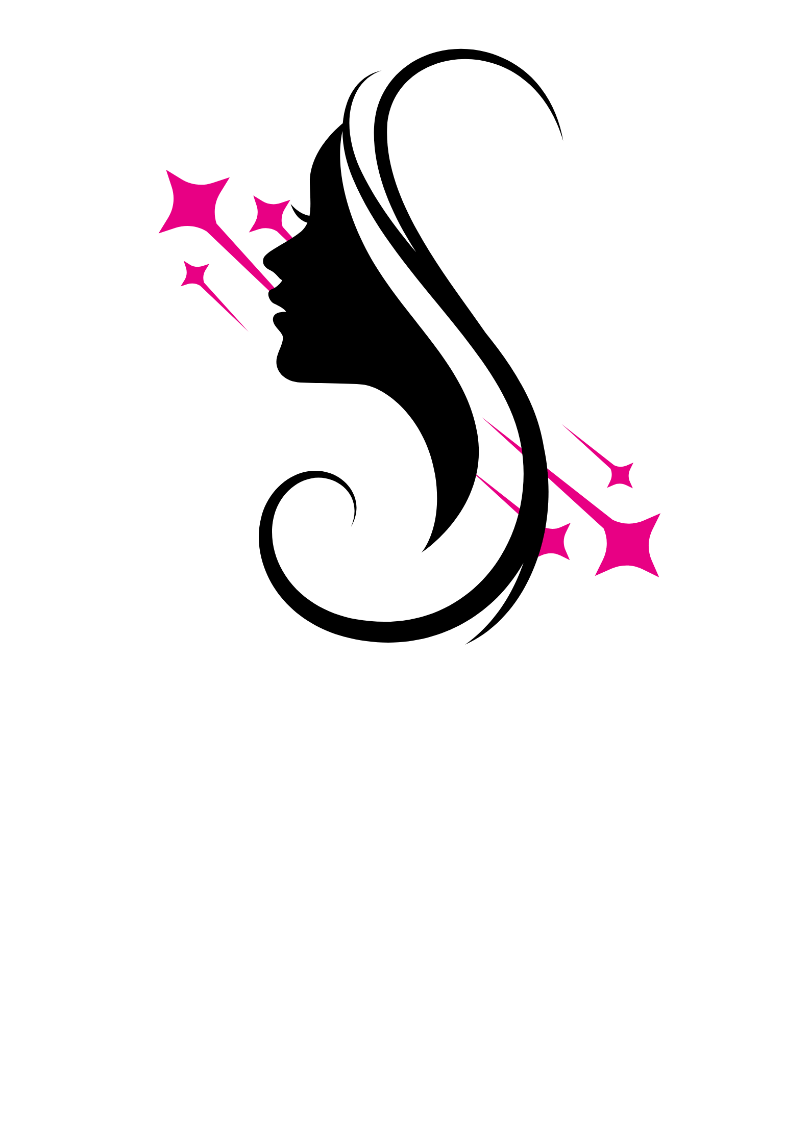 Black silhouette of a cat with pink sparkles surrounding it.