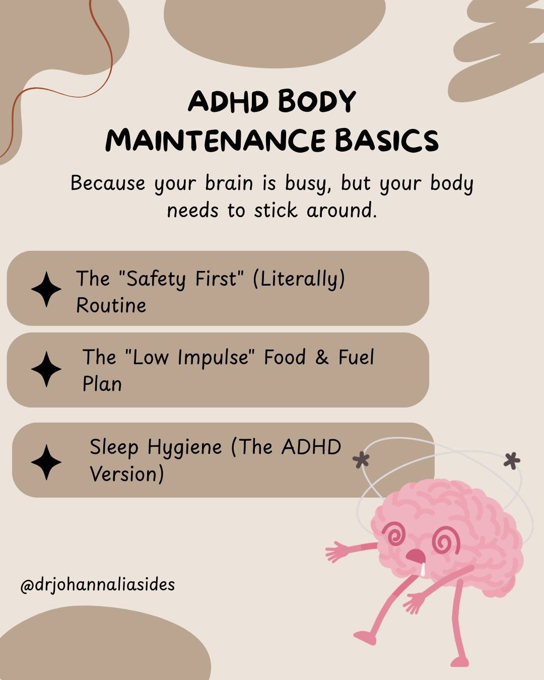 ADHD body maintenance basics.
Not about perfection. About safety, fuel, and sleep.

Small systems protect your health when your brain is overloaded.
Because managing ADHD is not just mental. It is physical too.

Discover the ADHD body maintenance bas