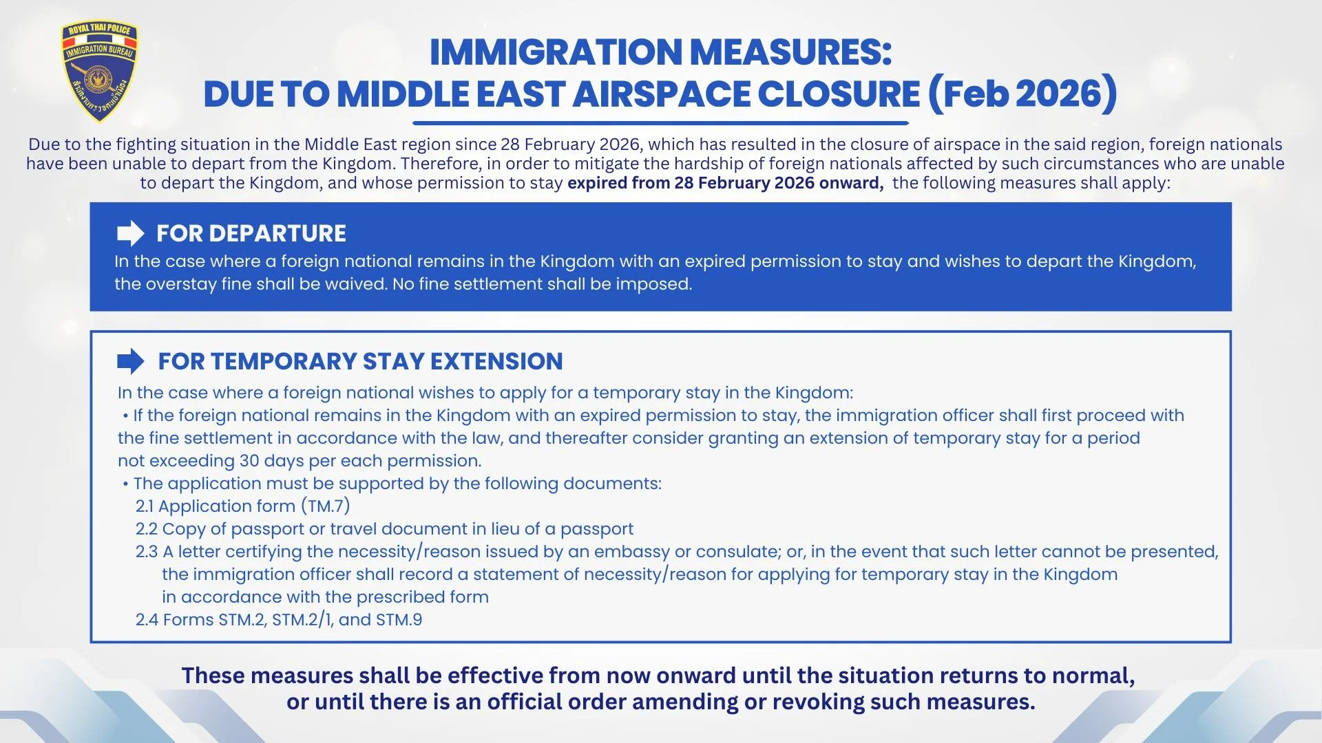 Thailand Immigration Waives Overstay Fines for Middle East Travelers (2026)