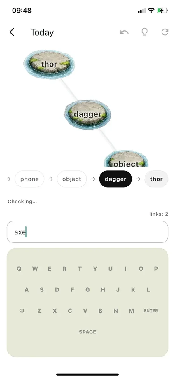 LexiLink showing a word chain across stepping stones.