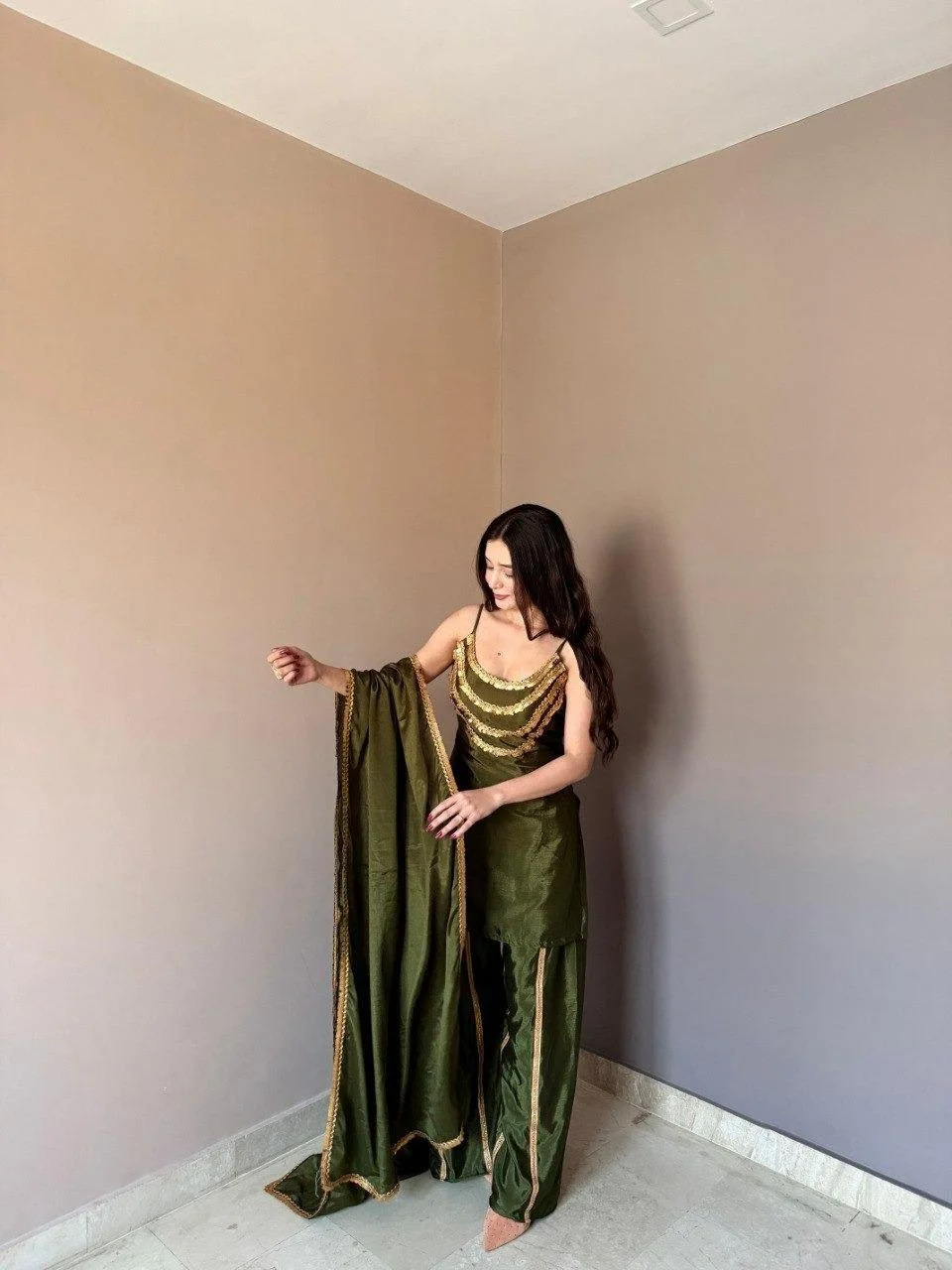 Eternal Glow Designer Chinon Kurti Set with Dupatta