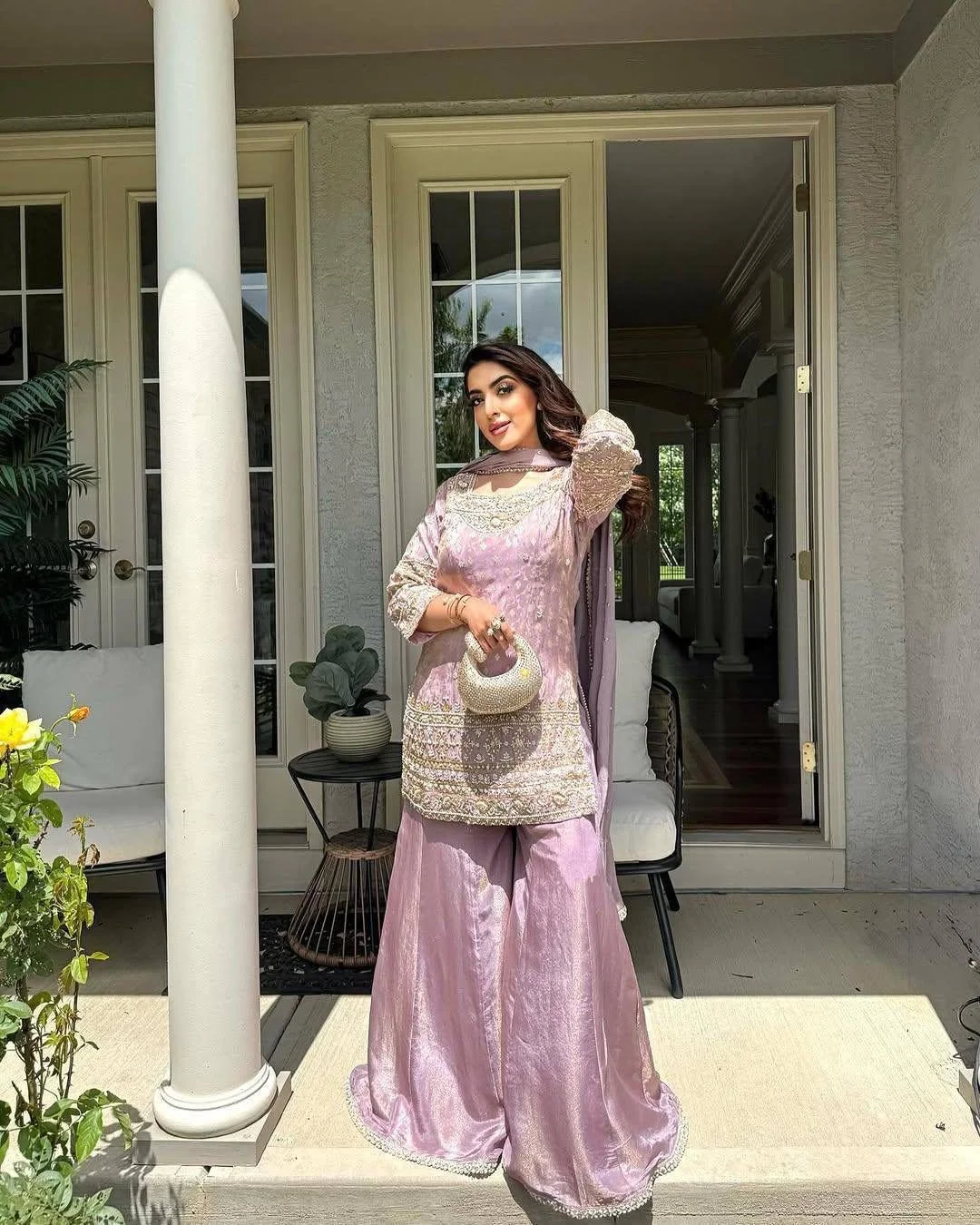 Lilac Divine Embroidered Silk Suit Set