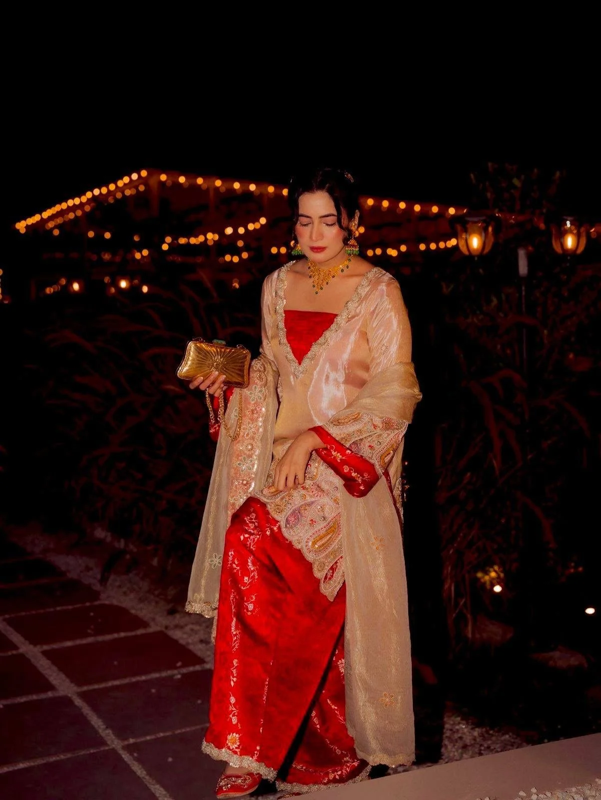 Pure Tissue & Jecard Silk Kurti Plazzo Set with Sequins & Zari Embroidered Dupatta