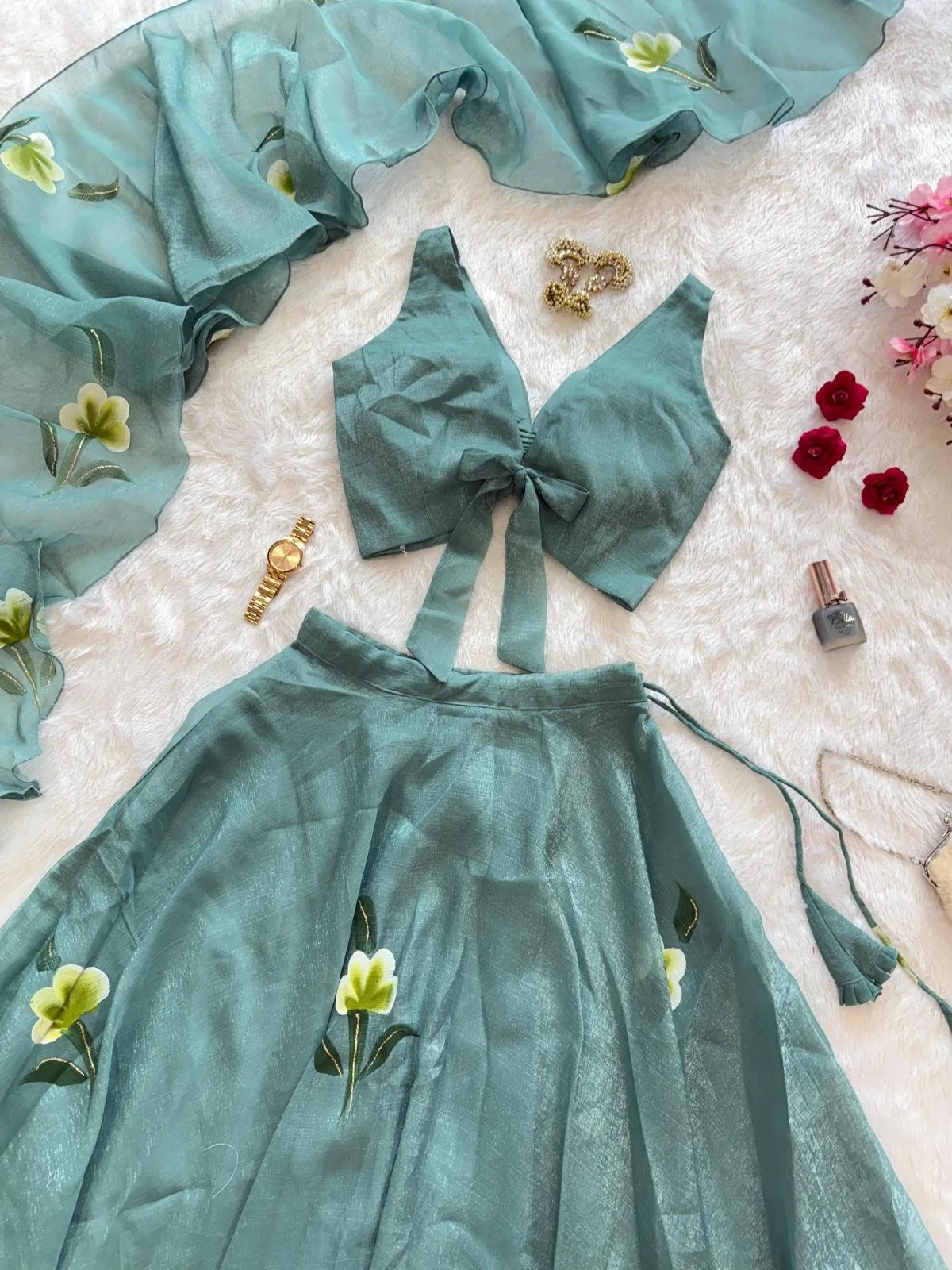Verdant Bloom Handpainted Lehenga Set