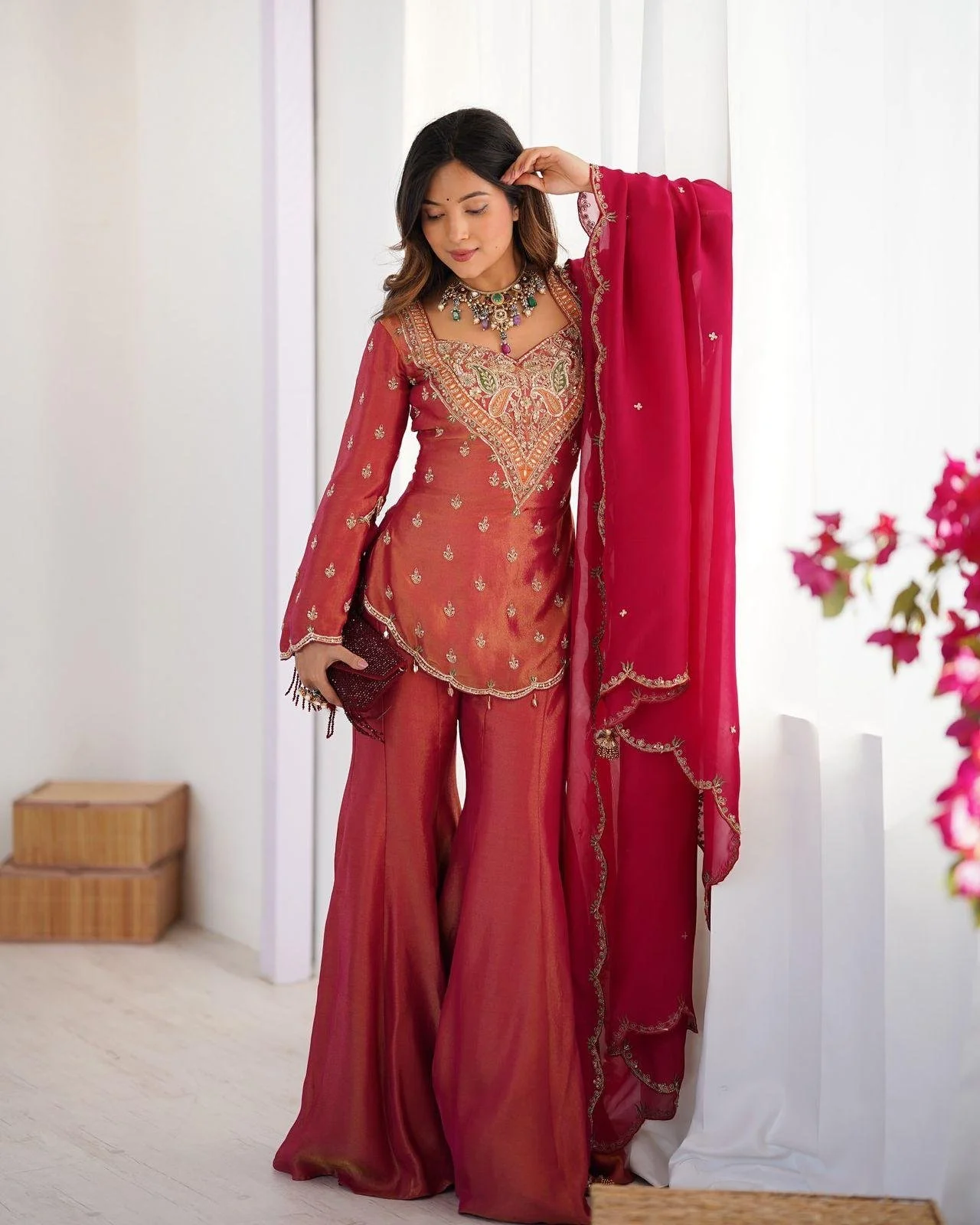 Aurelia Embroidered Silk Suit Set 