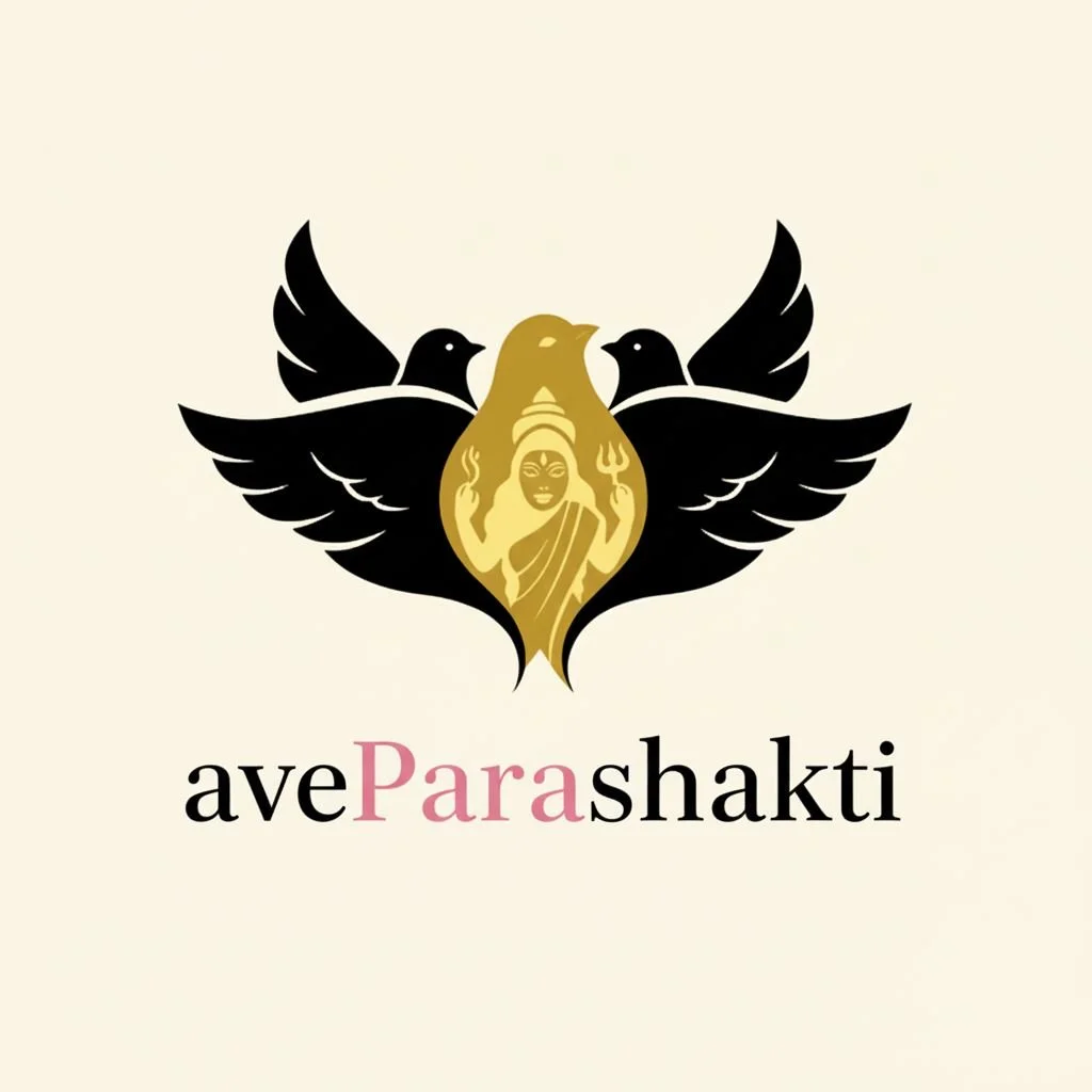 A logo featuring black birds with outstretched wings, a goddess figure in gold in the center, and the text 'aveParashakti' with 'Parashakti' in pink and the rest in black.