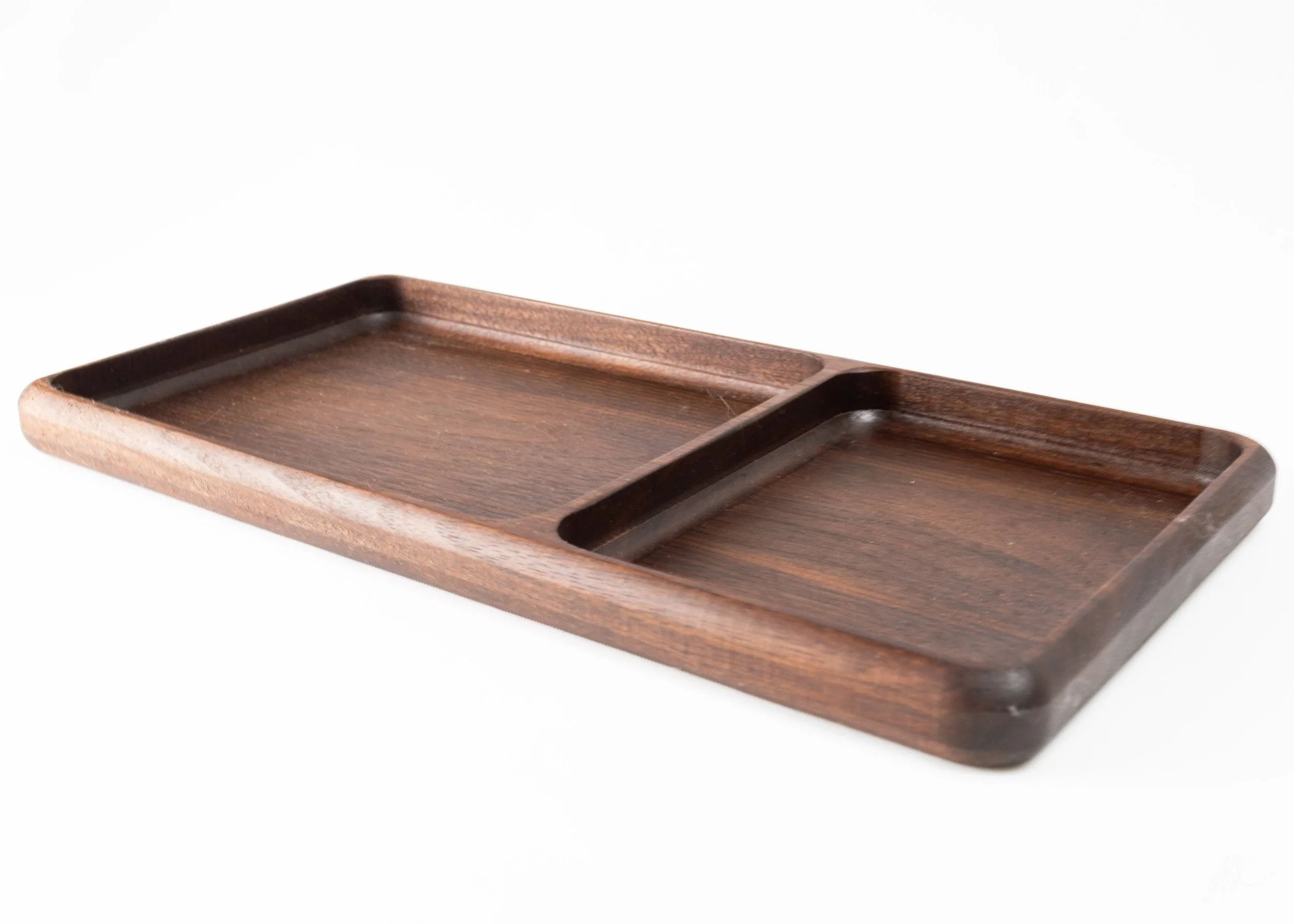 Walnut Dual-Compartment Catch-All Tray – Solid Wood Valet Organizer