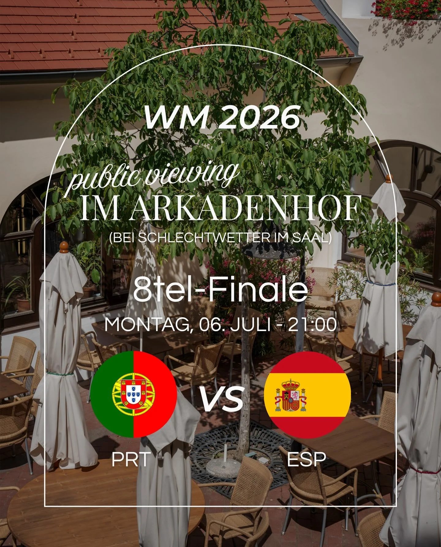 Am Montag noch nichts vor? Dann kommt zum Public Viewing im Arkadenhof des Alten Brauhauses! ⚽🍻

Am Montag, 06.07.2026 um 21:00 Uhr wartet das n&auml;chste Highlight der Fu&szlig;ball-WM 2026 auf euch. Im Achtelfinale treffen zwei europ&auml;ische F