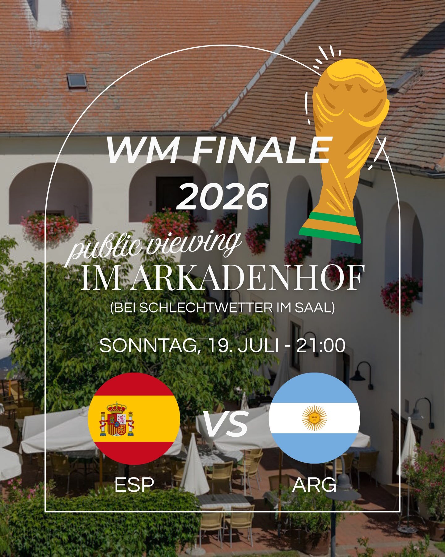 Ein letztes Mal hei&szlig;t es noch: Public Viewing im Arkadenhof des Alten Brauhauses! ⚽🏆🍻

Am Sonntag, 19.07.2026 um 21:00 Uhr steigt das letzte und gr&ouml;&szlig;te Spiel der FIFA WM 2026: Spanien gegen Argentinien.

Zum Abschluss der Weltmeist