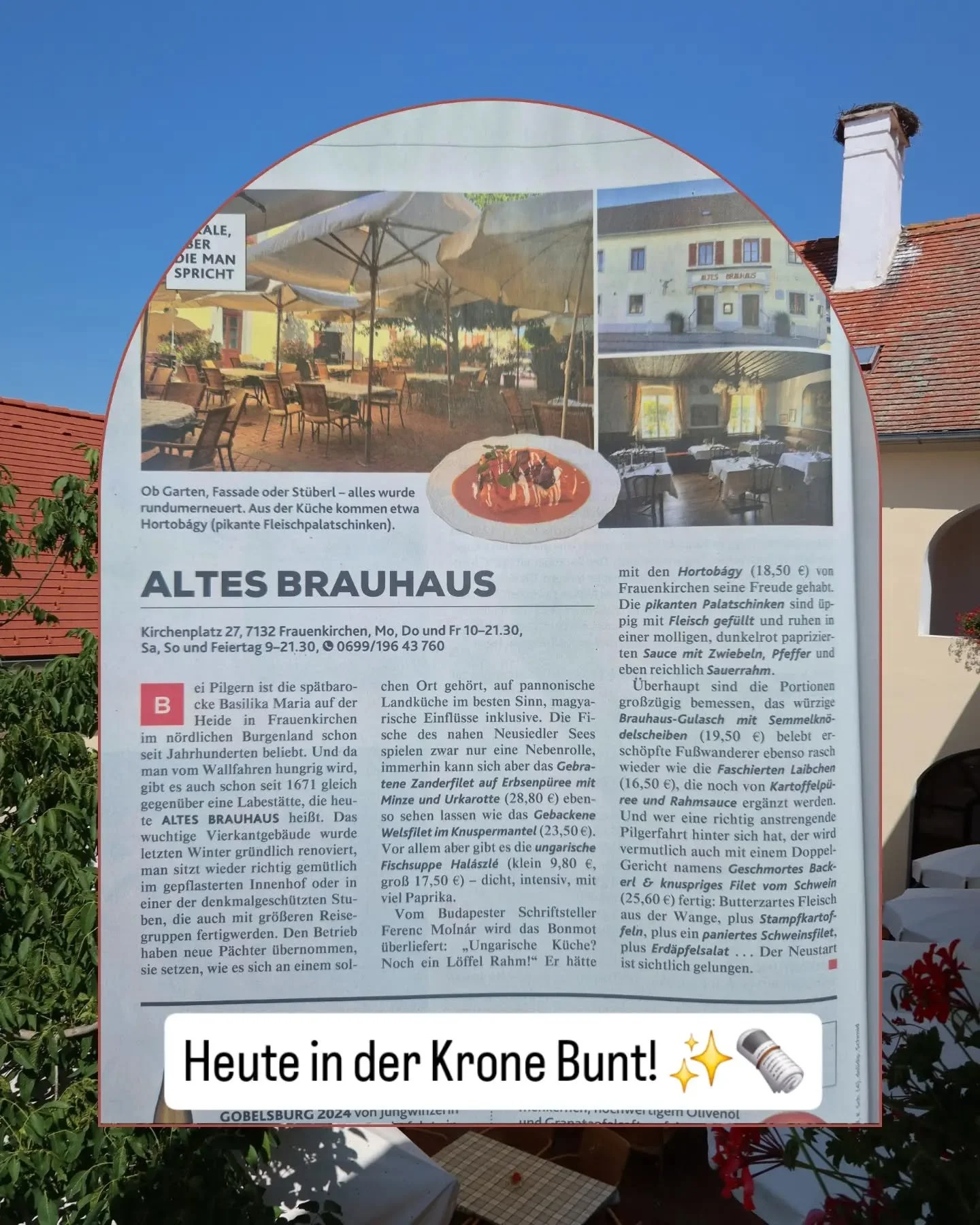 Heute in der Krone Bunt! 📰✨

Wir freuen uns sehr, dass das Alte Brauhaus heute in der Krone Bunt vorgestellt wird! Vielen Dank f&uuml;r den sch&ouml;nen Bericht und das Interesse an unserem Wirtshaus. ❤️

Wer neugierig geworden ist: Kommt vorbei und