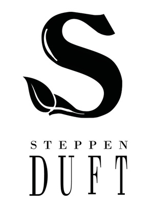 Logo mit einem großen schwarzen Buchstaben S, einem Blattsymbol und dem Namen Steffen Duft darunter.