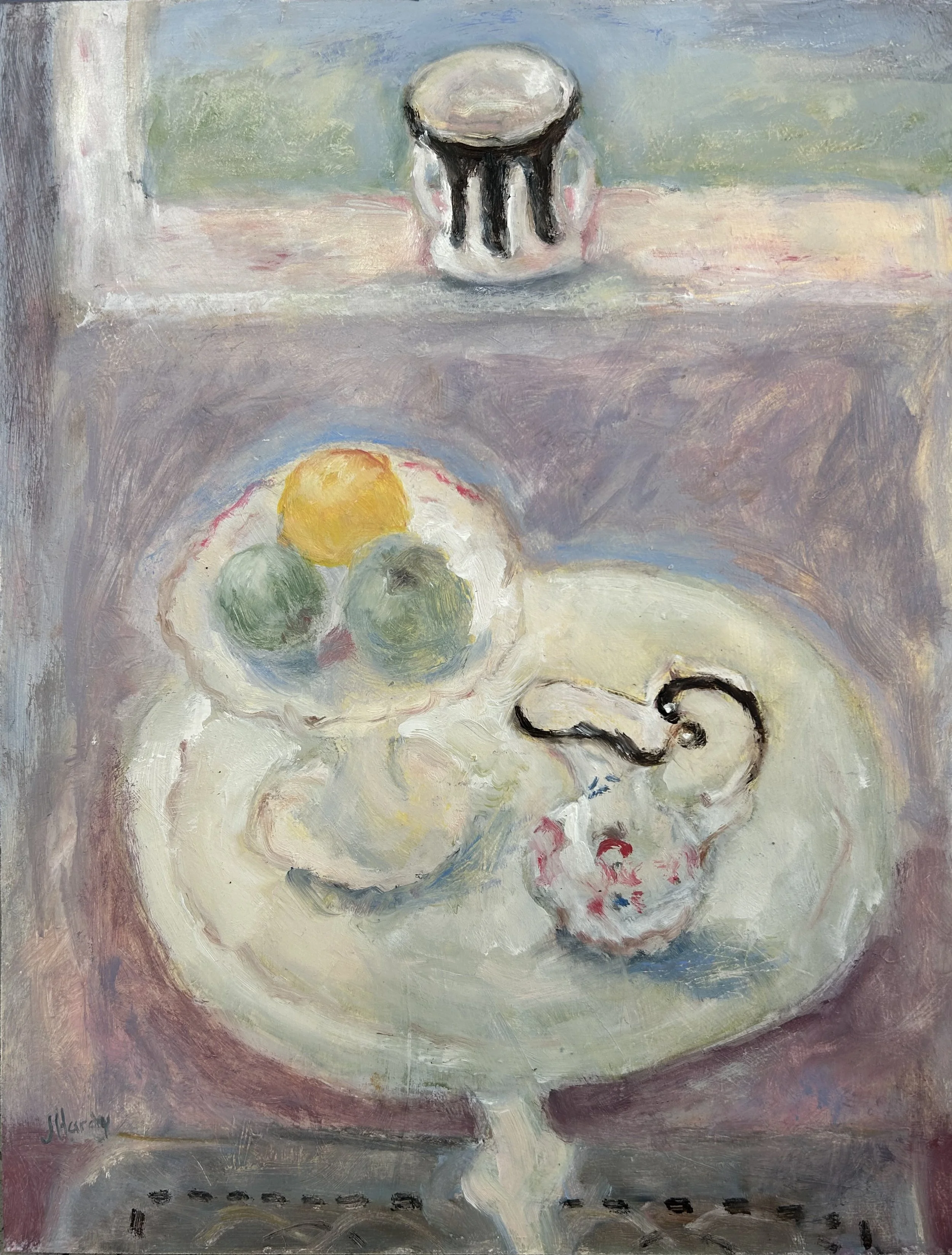 Still life with fruit. Oil on board.