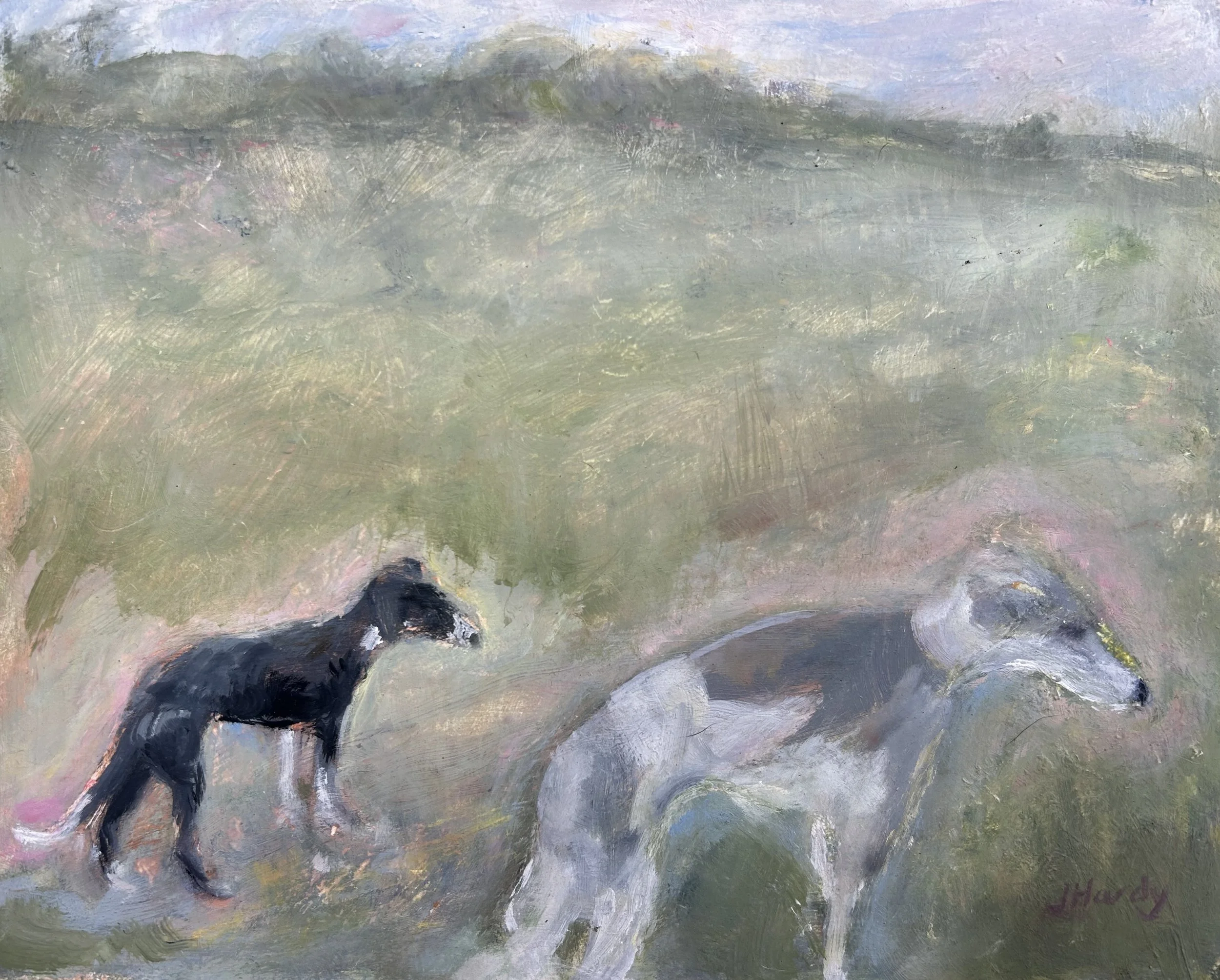 Out on a walk. Oil on board.