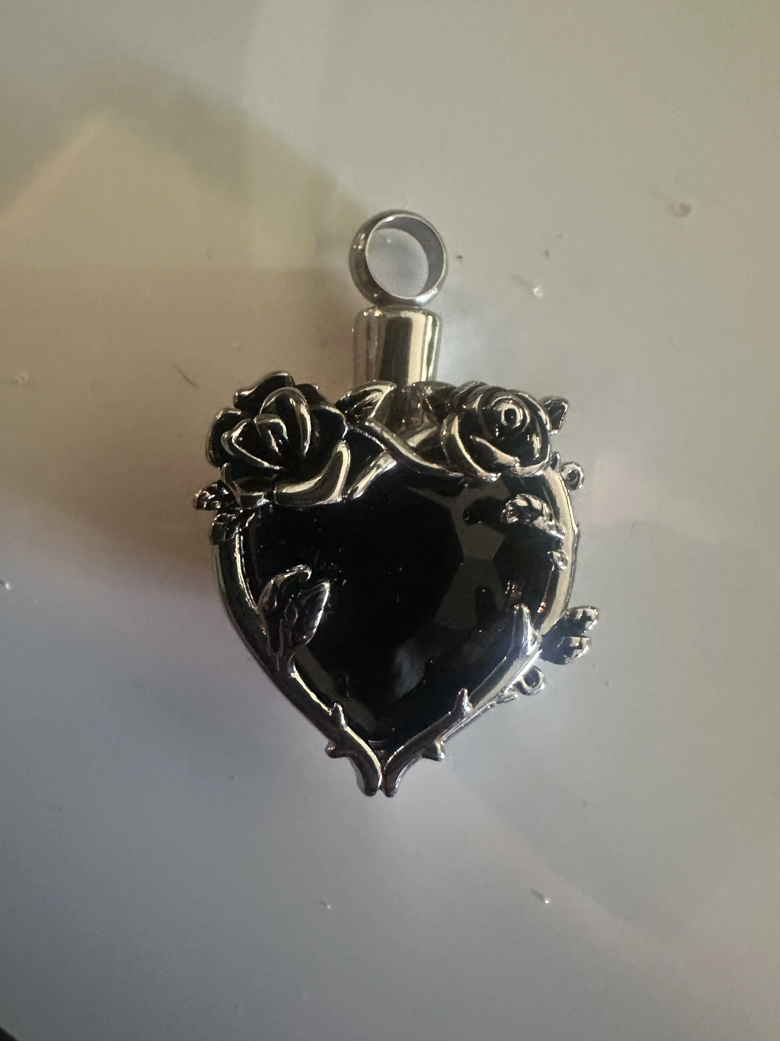 Silver Heart w/Black and Flower