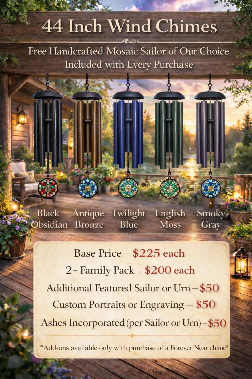 44" Wind Chime With Complementary Mosaic Sailor