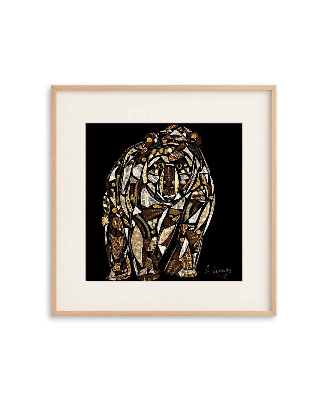 Mosaïque artistique représentant un ours brun, signé par A. Lepage.