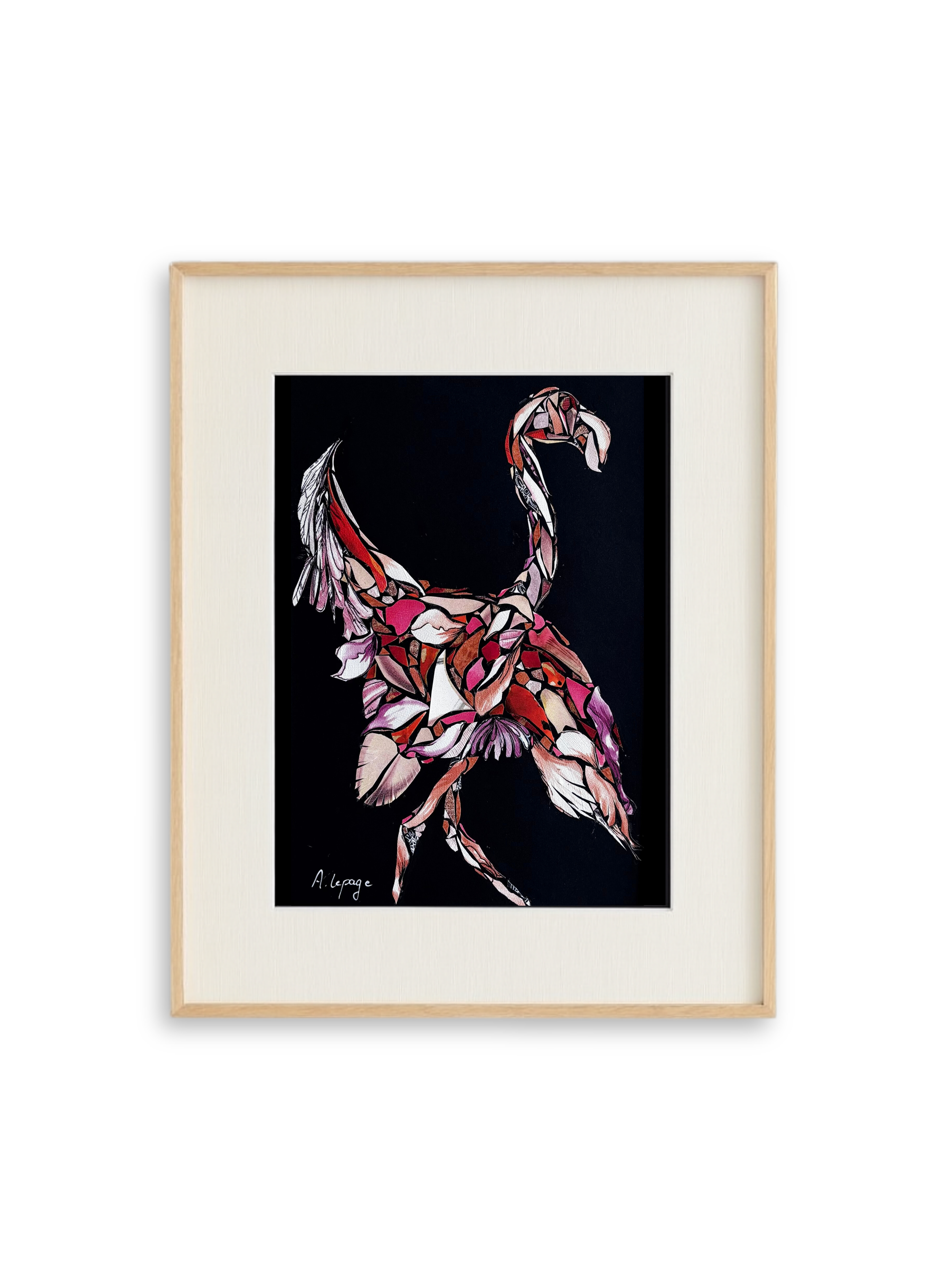 Un collage de flamant rose, signé par Aline Lepage.