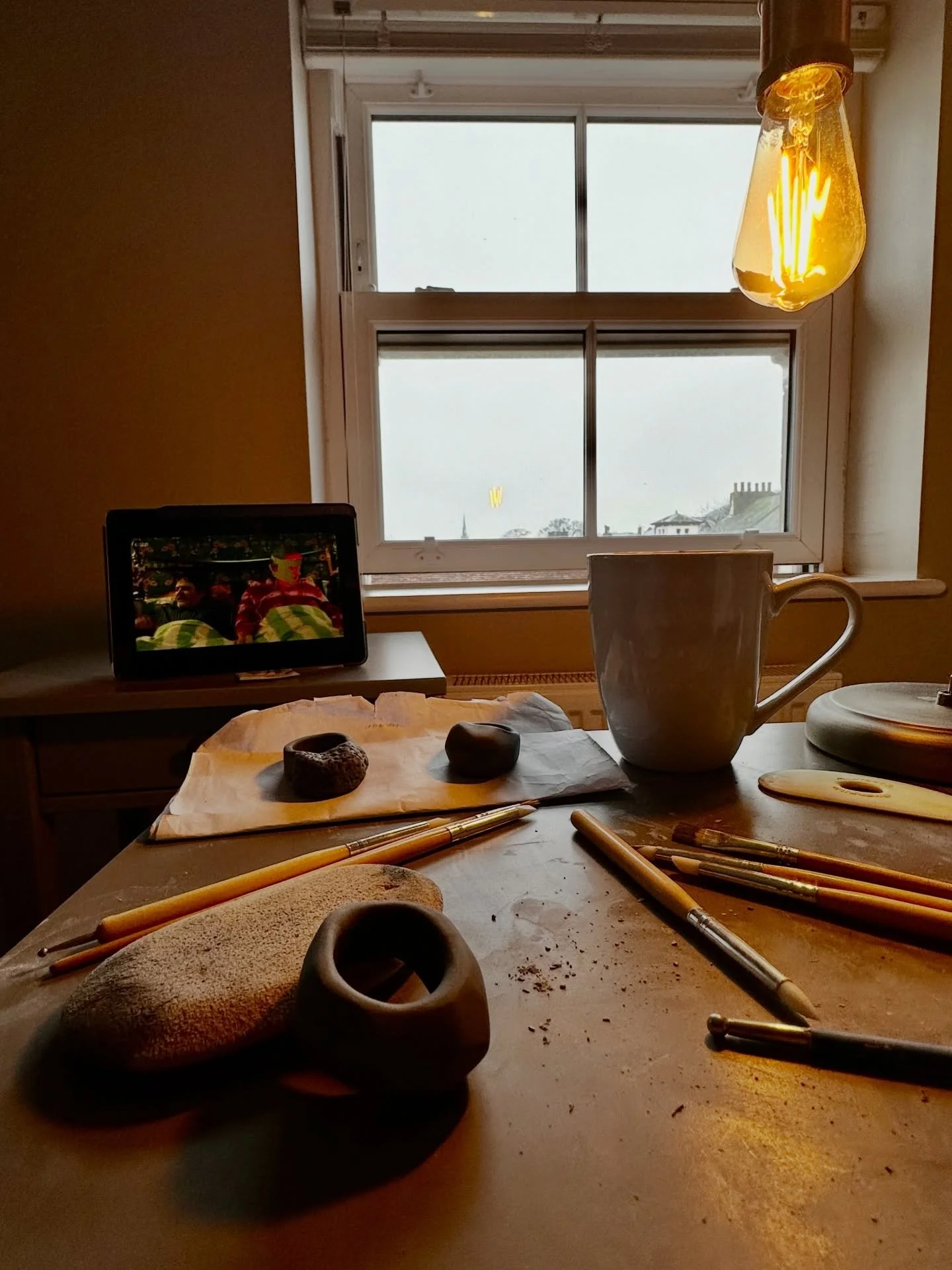 On the road with the play and still finding time for pottery. Set up a makeshift studio in Scarborough and enjoying the simple joy of shaping porcelain between shows. It&rsquo;s a nice balance of creativity on tour innit.

Also finally getting around