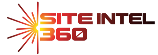 Logo for SITEINTEL 360 with a red and orange explosion graphic, red text 'SITEINTEL', the number '360' in red, and a green and orange horizontal bar.
