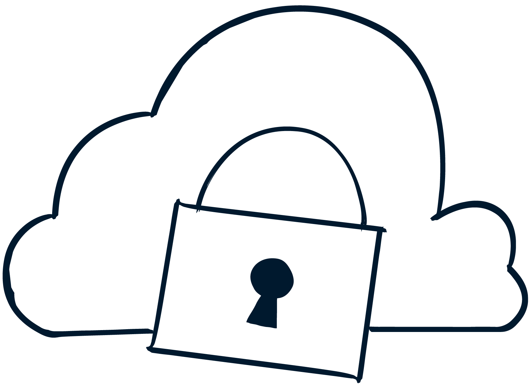 Eine Wolke mit einem Vorhängeschloss, symbolisiert Cloud-Sicherheit.