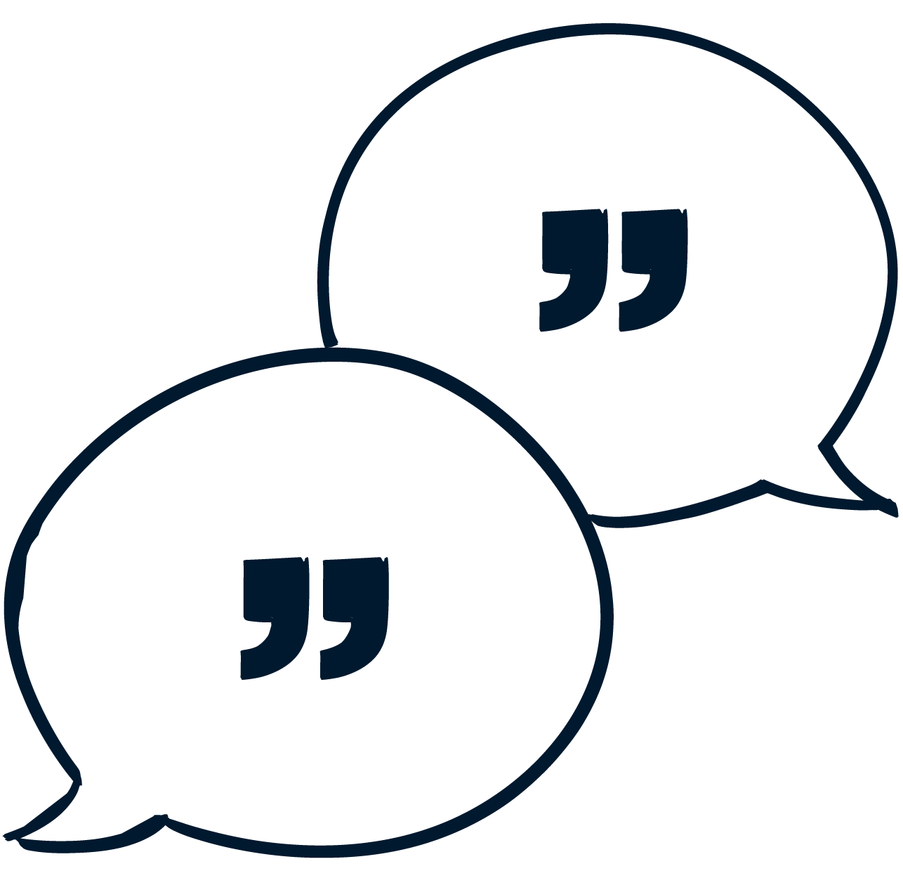 Zwei Sprechblasen mit Anführungszeichen, die sich gegenüberstehen.