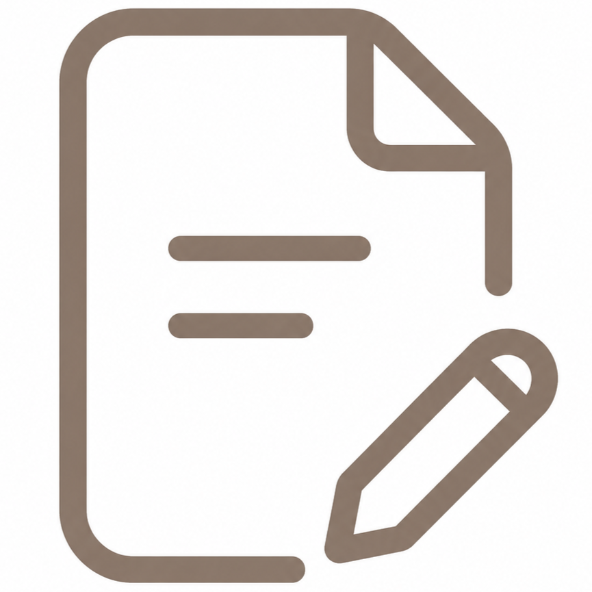 Symbol eines Dokuments mit Linien und einem Stift, die auf das Verfassen oder Bearbeiten hinweisen.