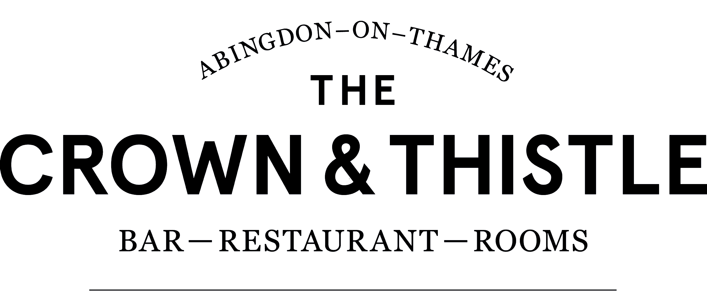 Logo of a bar and restaurant called 'The Crown & Thistle' with the subtitle 'Bar, Restaurant, Rooms' and the phrase 'A BINGDON-ON-THAMES' above.