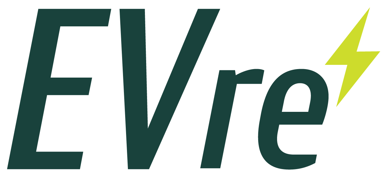 Electric vehicle charging station logo with the word 'Evre' and a yellow lightning bolt symbol.