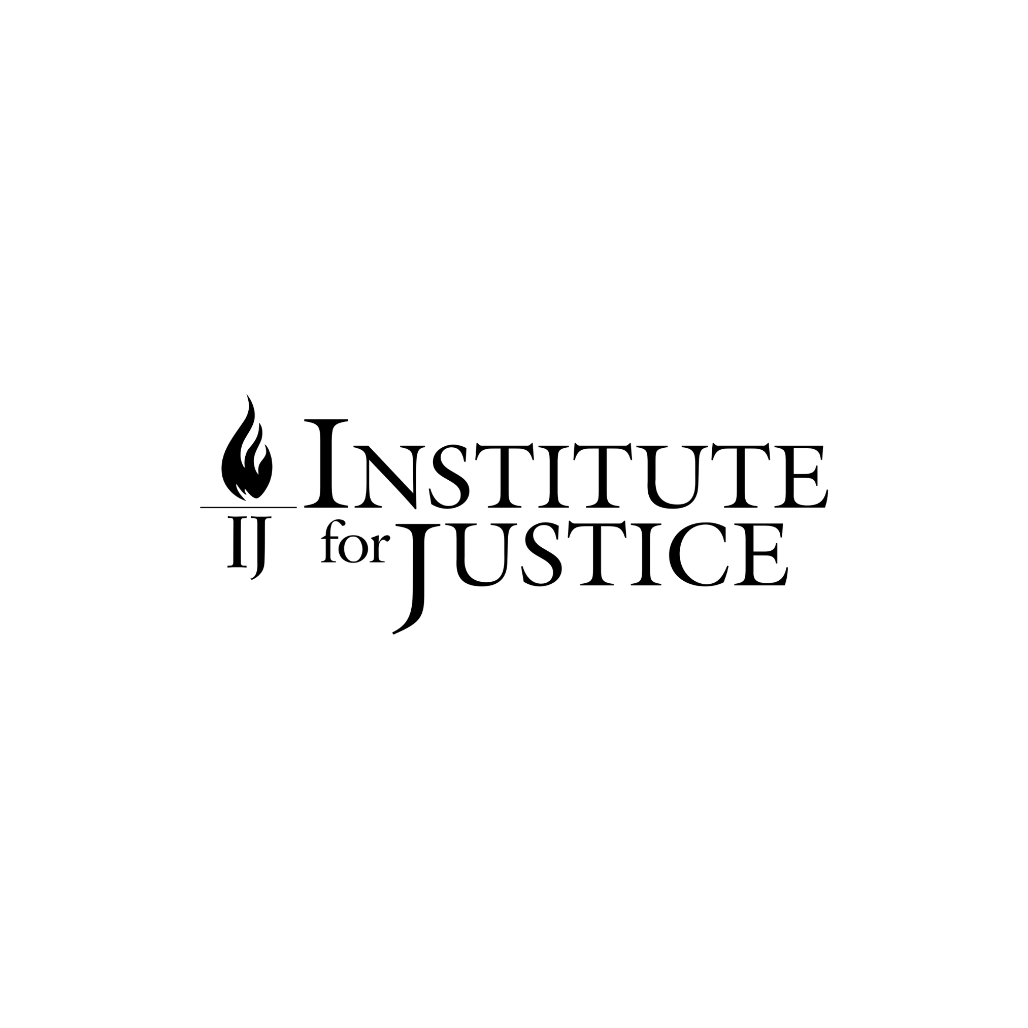 Logo of Institute for Justice featuring a flame icon and stylized text.