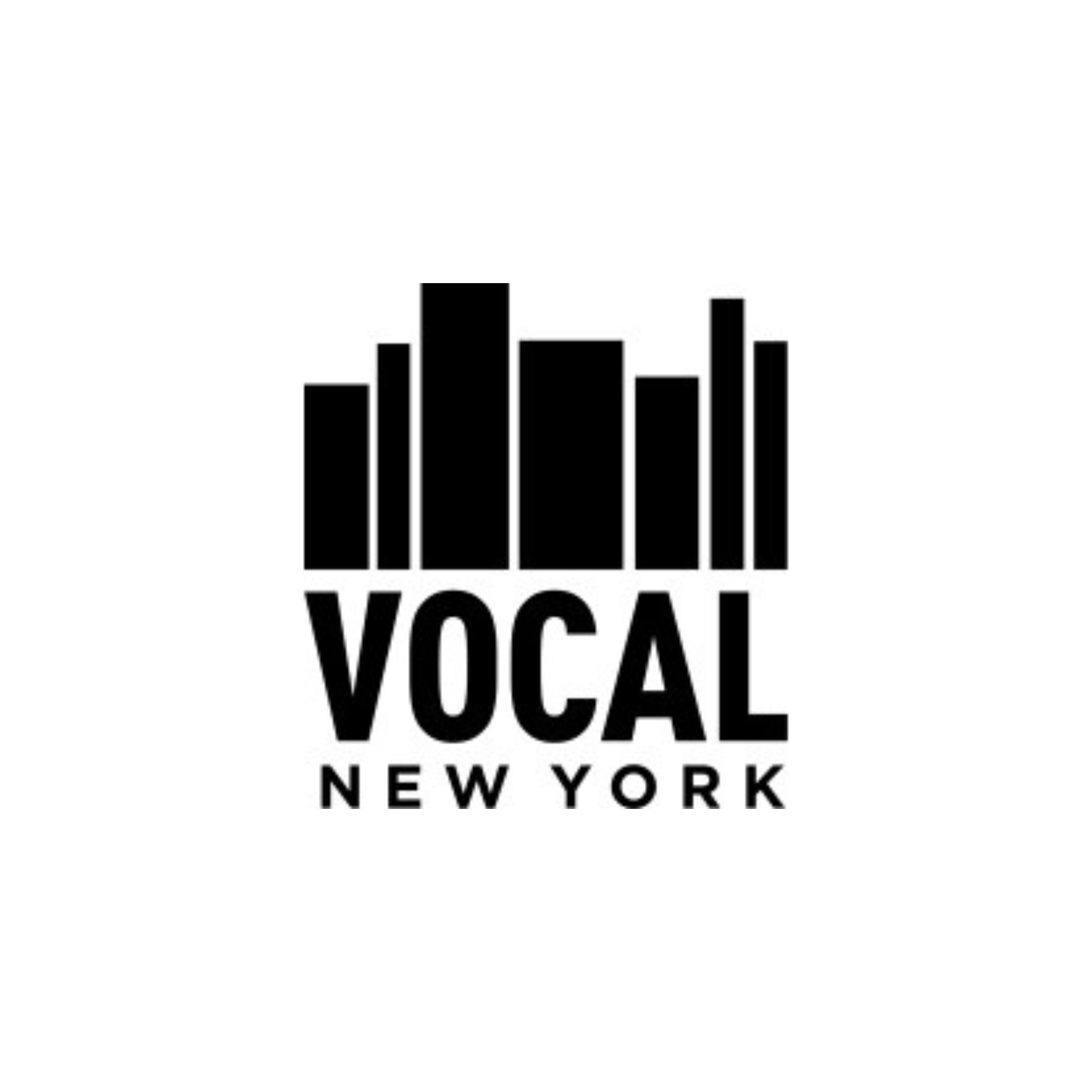 Black logo of VOCAL New York with a stylized sound wave above the text.