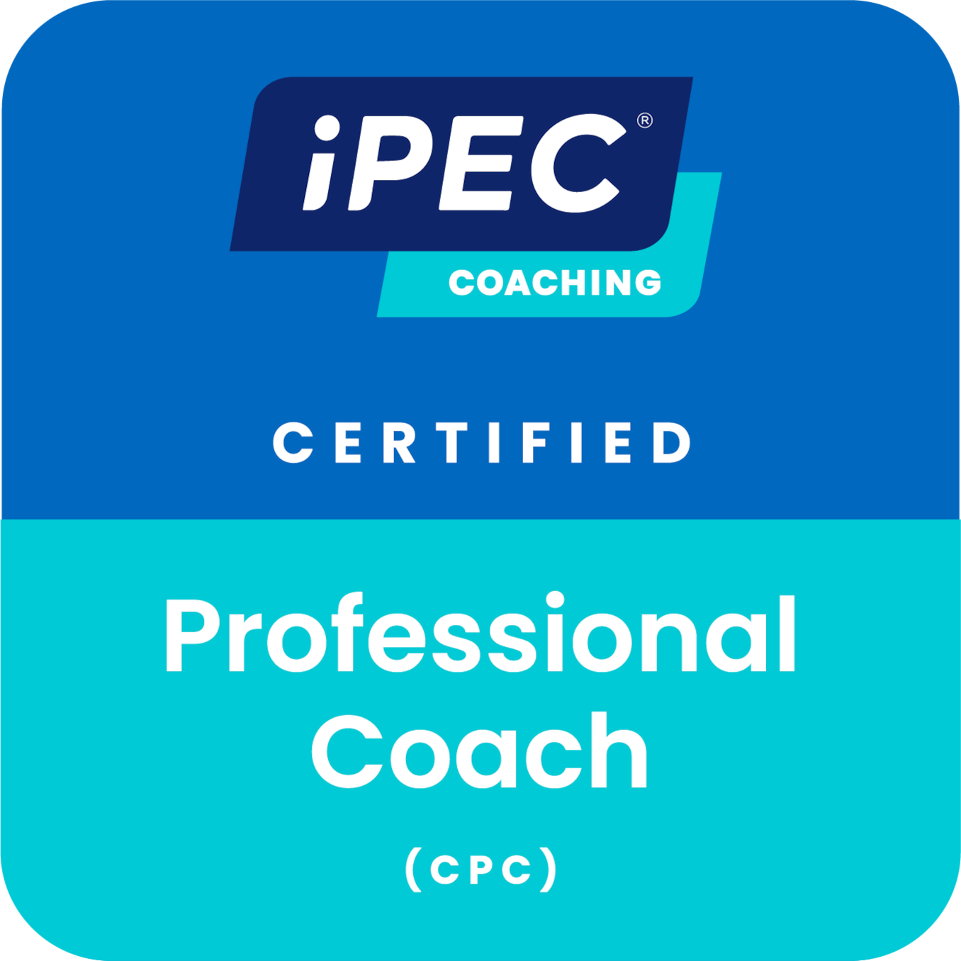 Colorful certification badge for iPEC Coaching, labeled as 'Certified Professional Coach (CPC)'.