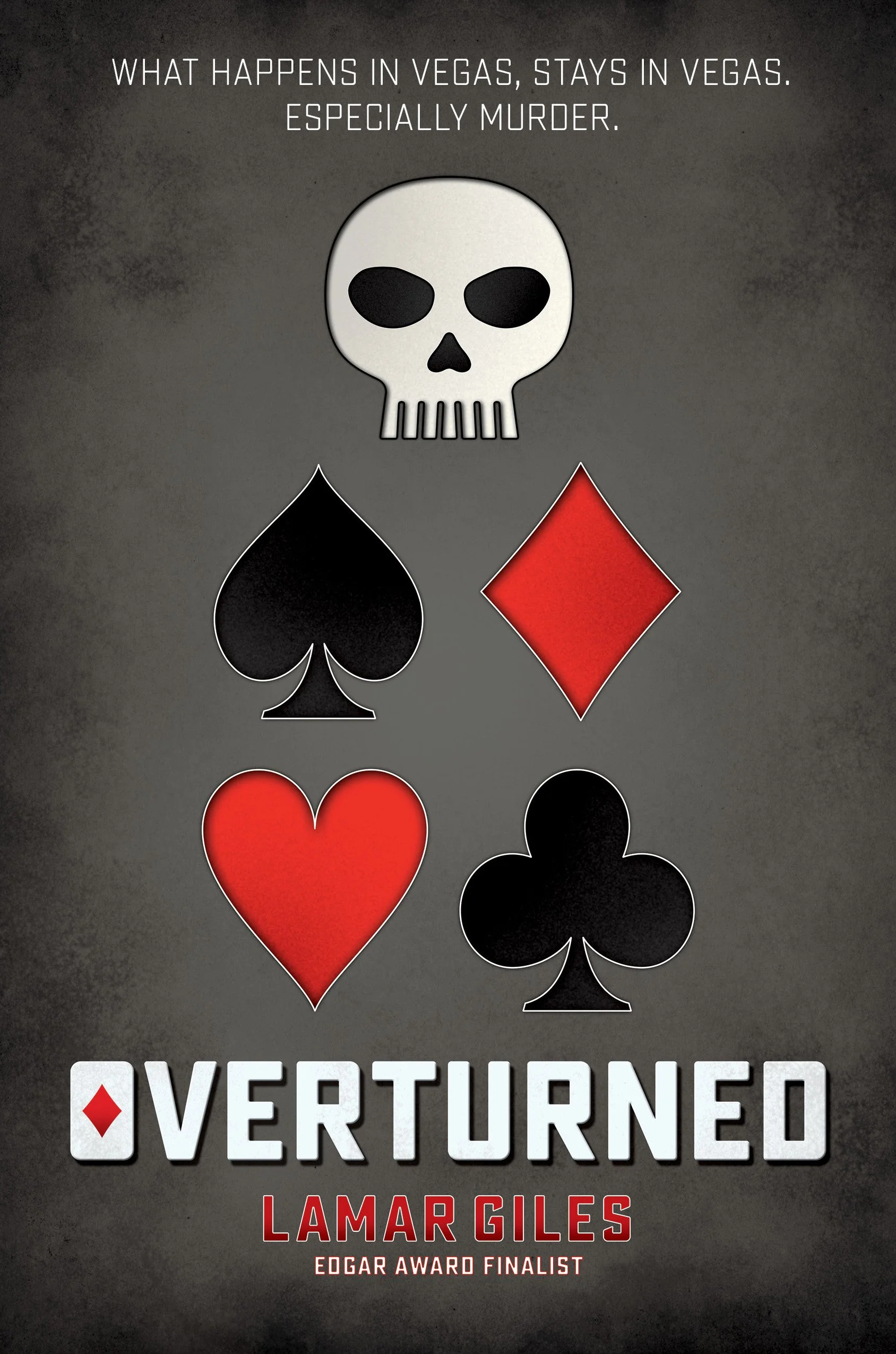 Phil Falco design. Gray black ground, smoky black accents, resembles a playing card with a skull on top.