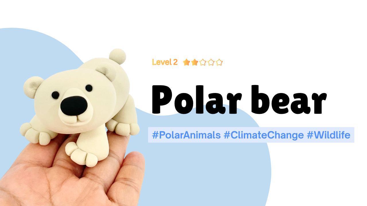 air dry clay polar bear character placed on hand