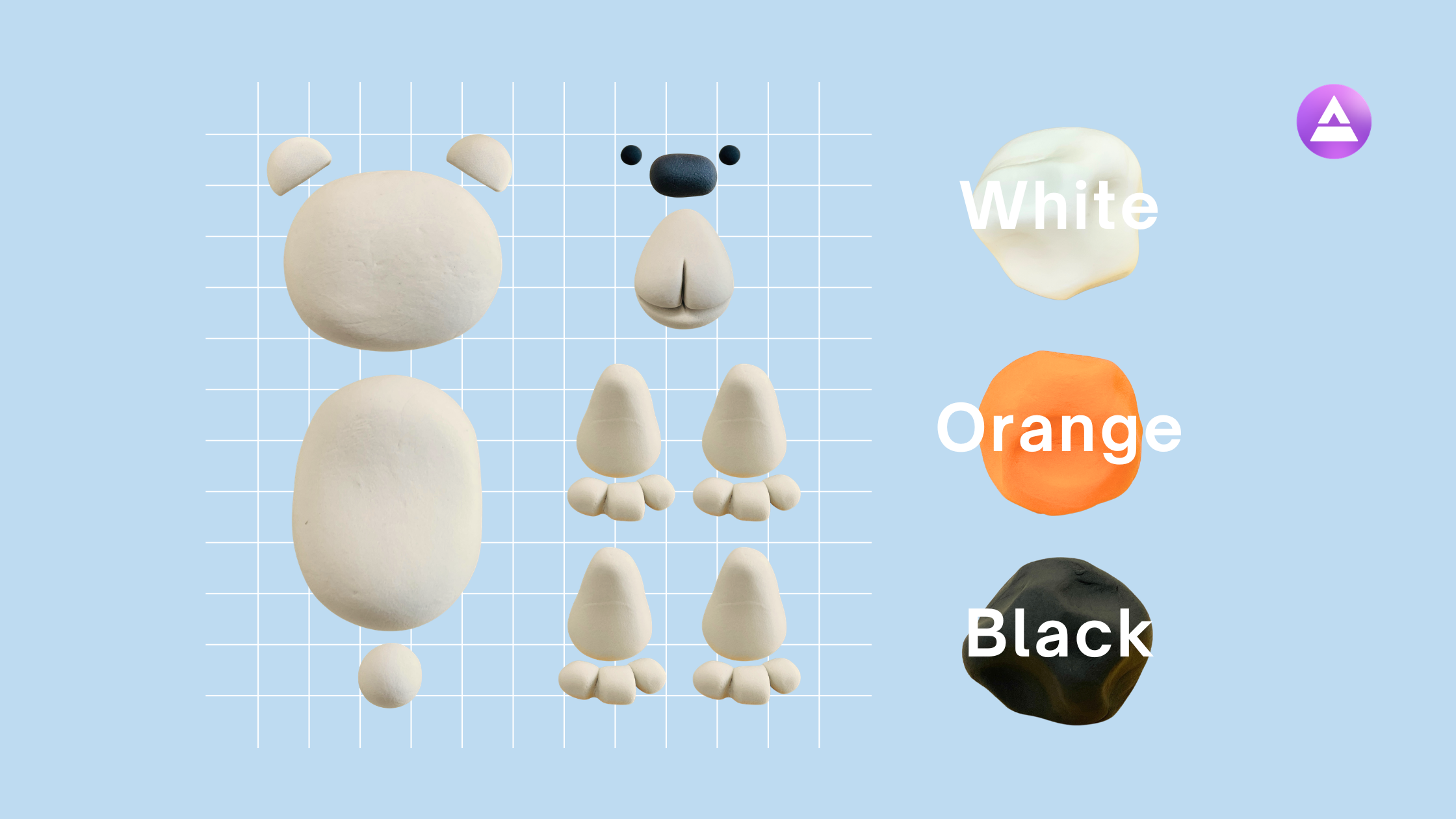 air dry clay polar bear parts separated for kids model planning