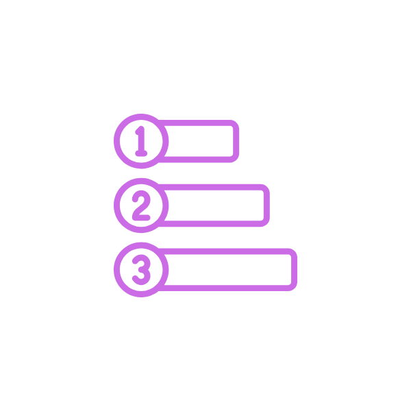 A digital checklist with three empty fields numbered 1 to 3 in purple outlines on a black background.