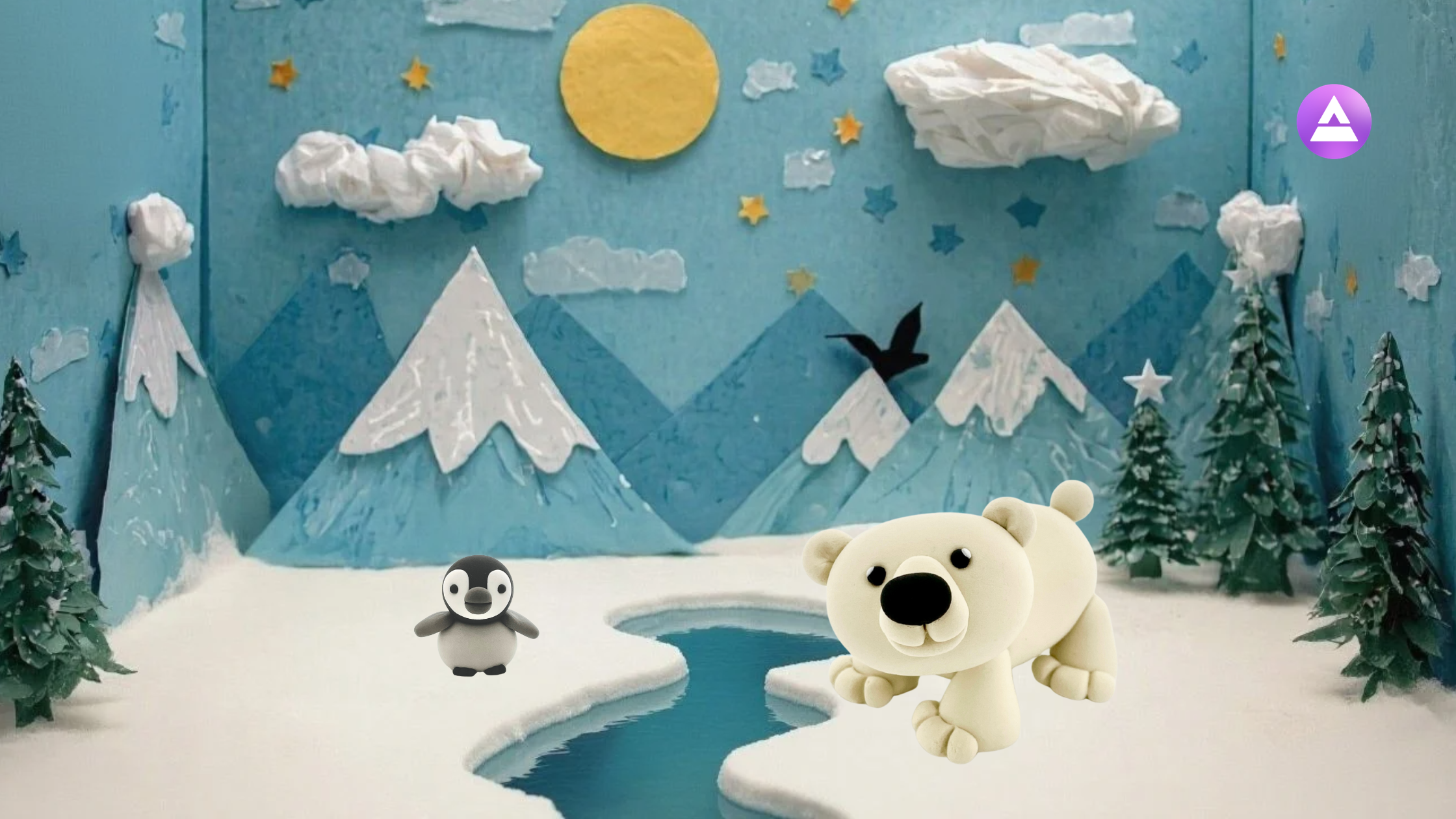 clay polar bear in arctic background scene for kids storytelling and imaginative learning activity