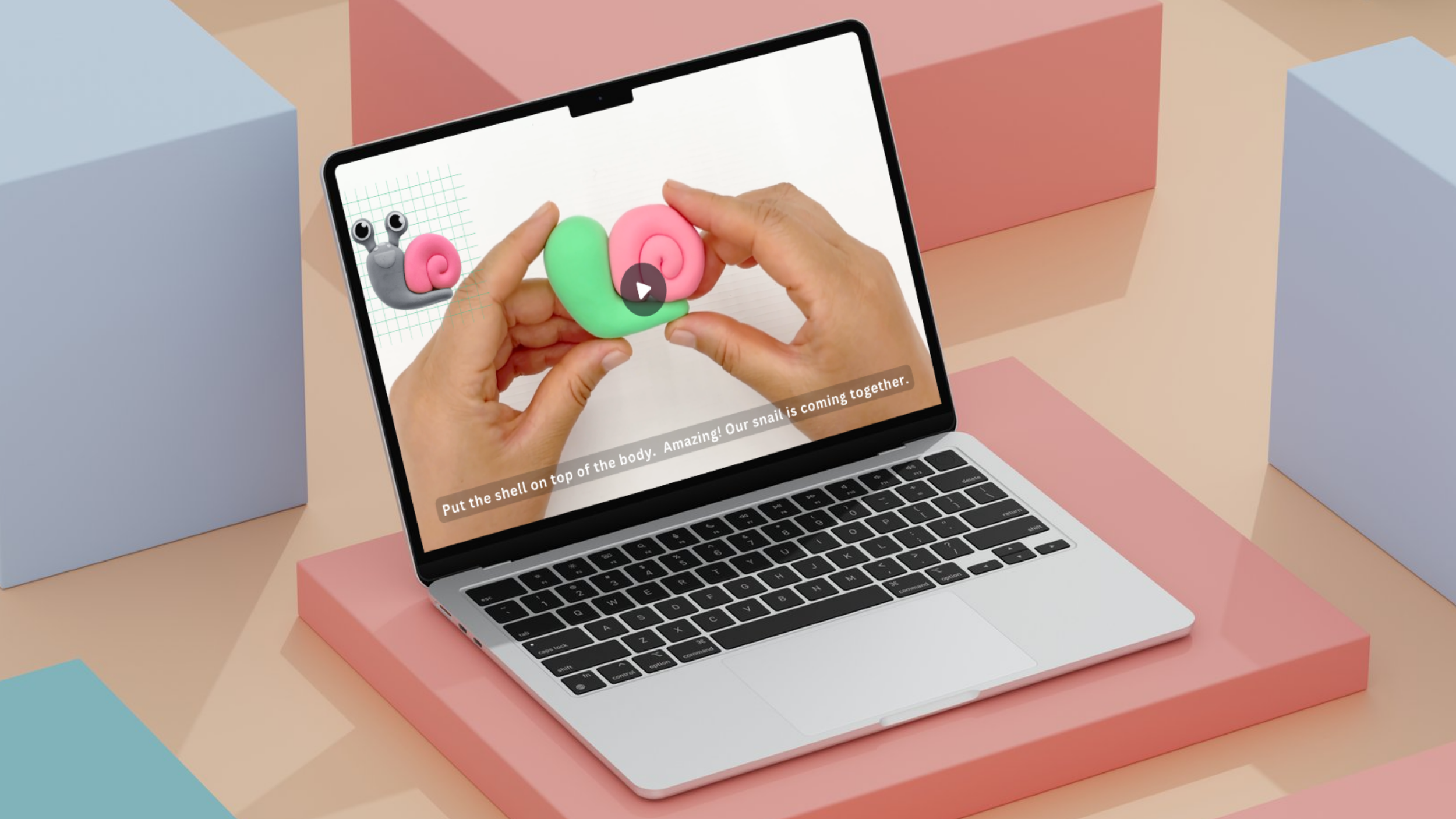 air dry clay tutorial video displayed full screen on laptop for kids creative learning