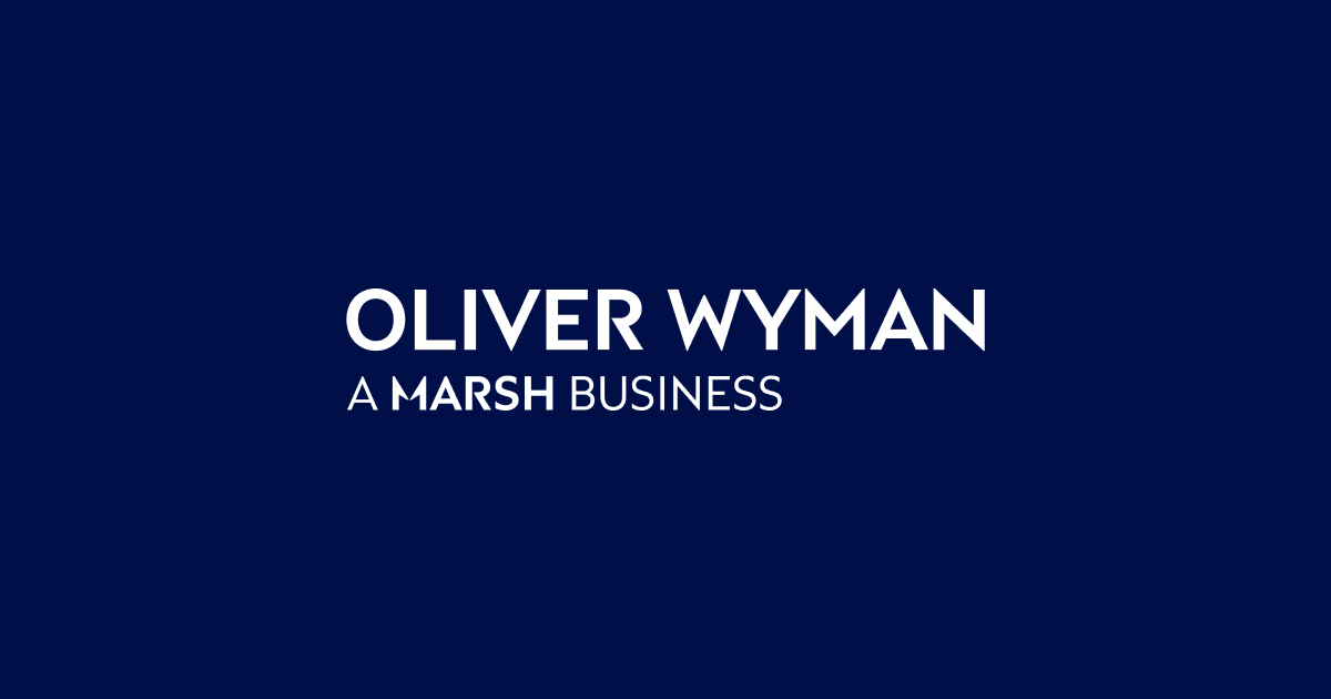Title slide with dark blue background displaying white text: 'Oliver Wyman, A Marsh Business'.