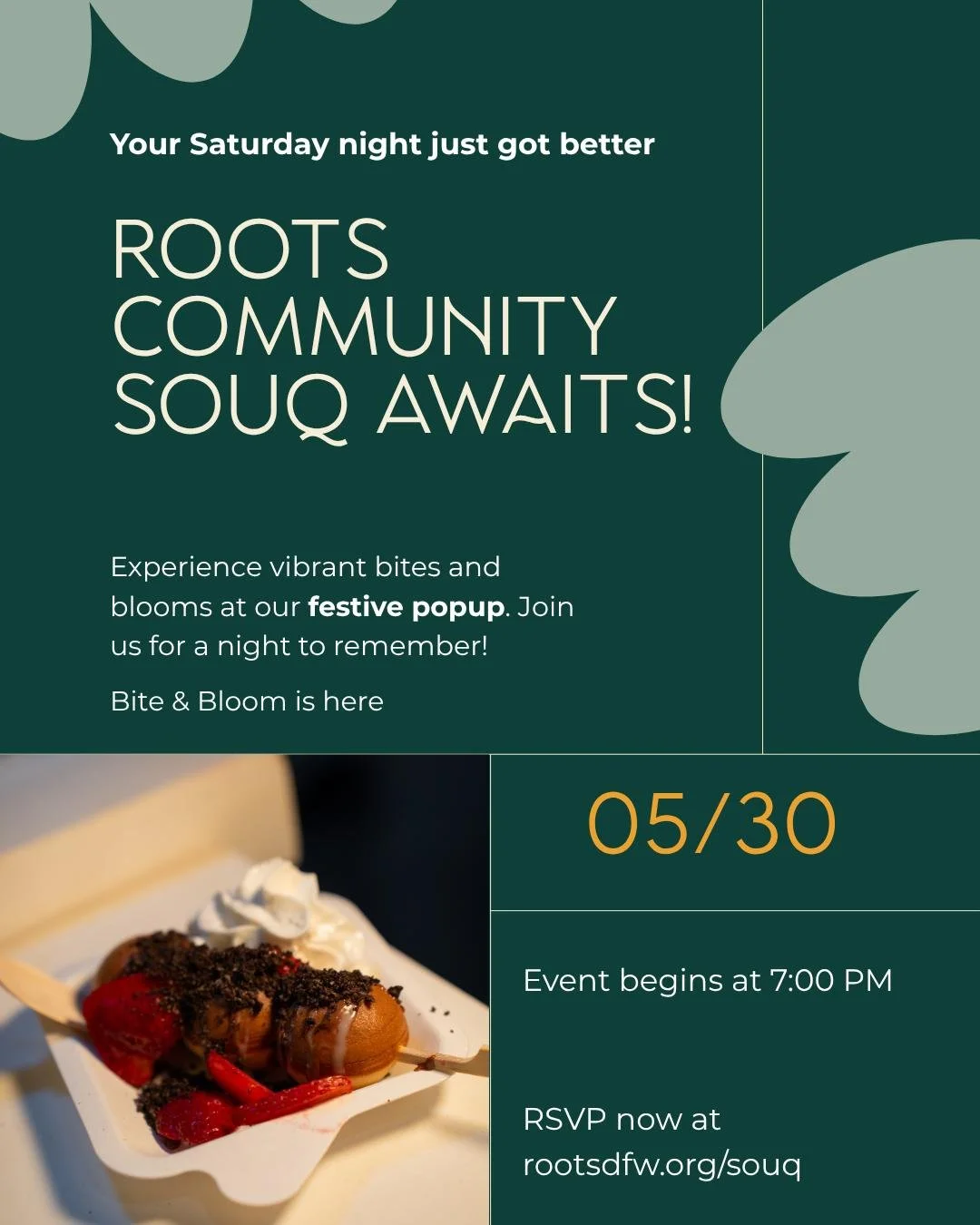 night markets hit different when the food is right. we're so excited to be part of @rootsdfw Community Souq on May 30th. come shop, eat, and connect with your people.

📍 4200 International Pkwy, Carrollton | 7&ndash;11pm
RSVP at rootsdfw.org/souq