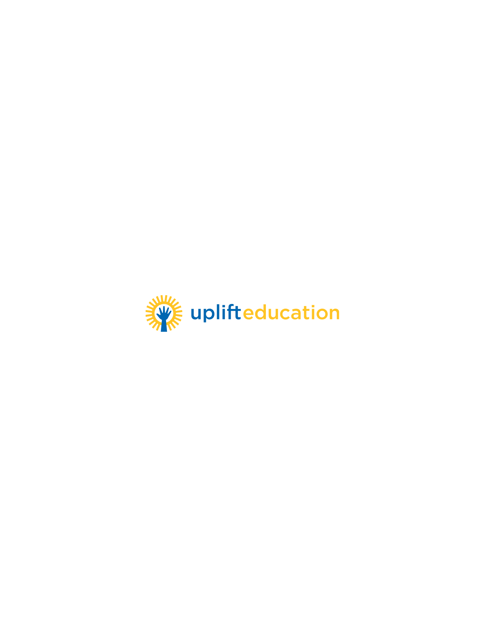 Black background with the text 'Amplify your impact with Uplift Education' in white and yellow, and a logo of a stylized sun with a hand in blue.