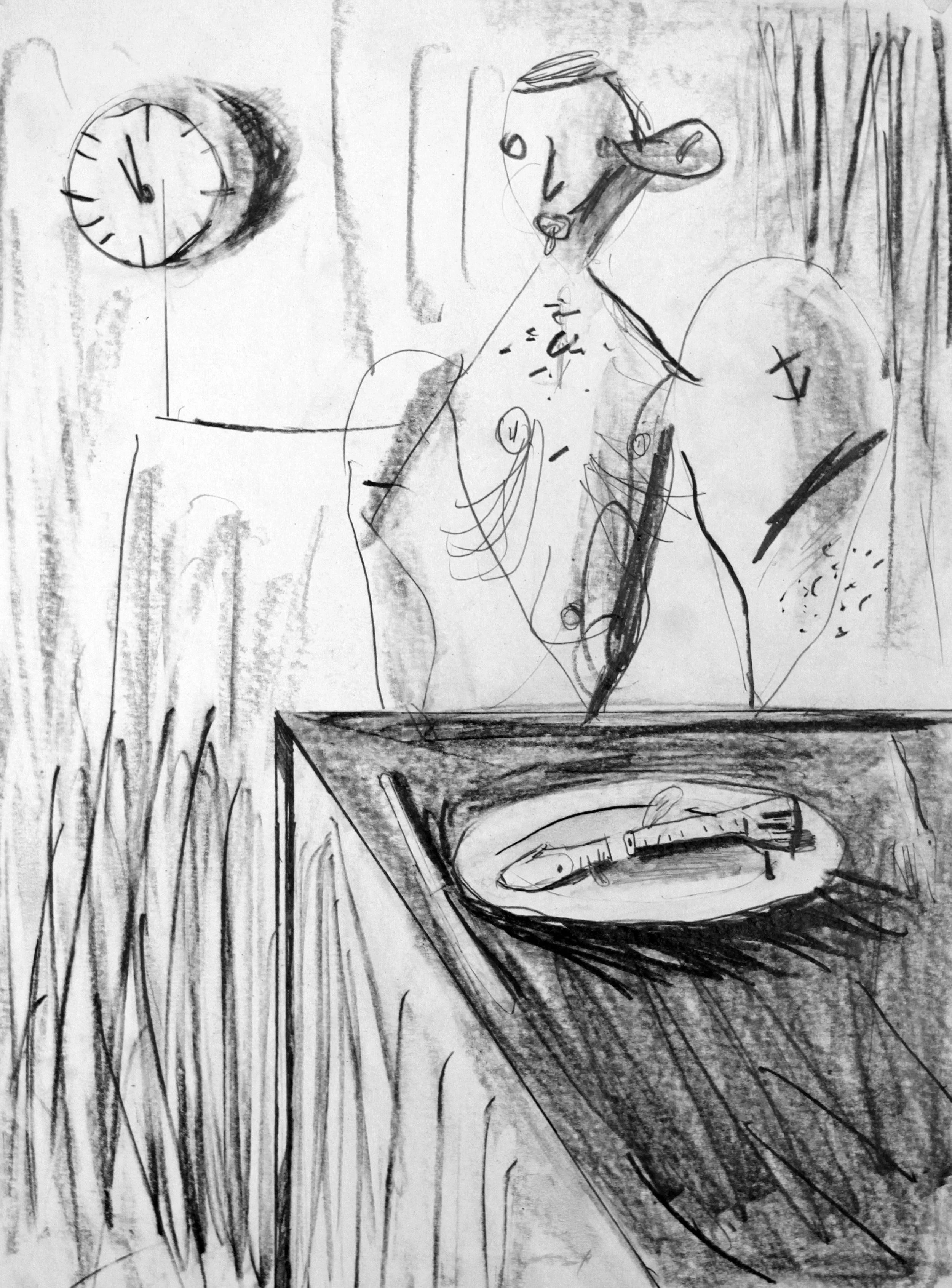 Sailor with cut fish- Graphite on paper (42cm x 29cm)