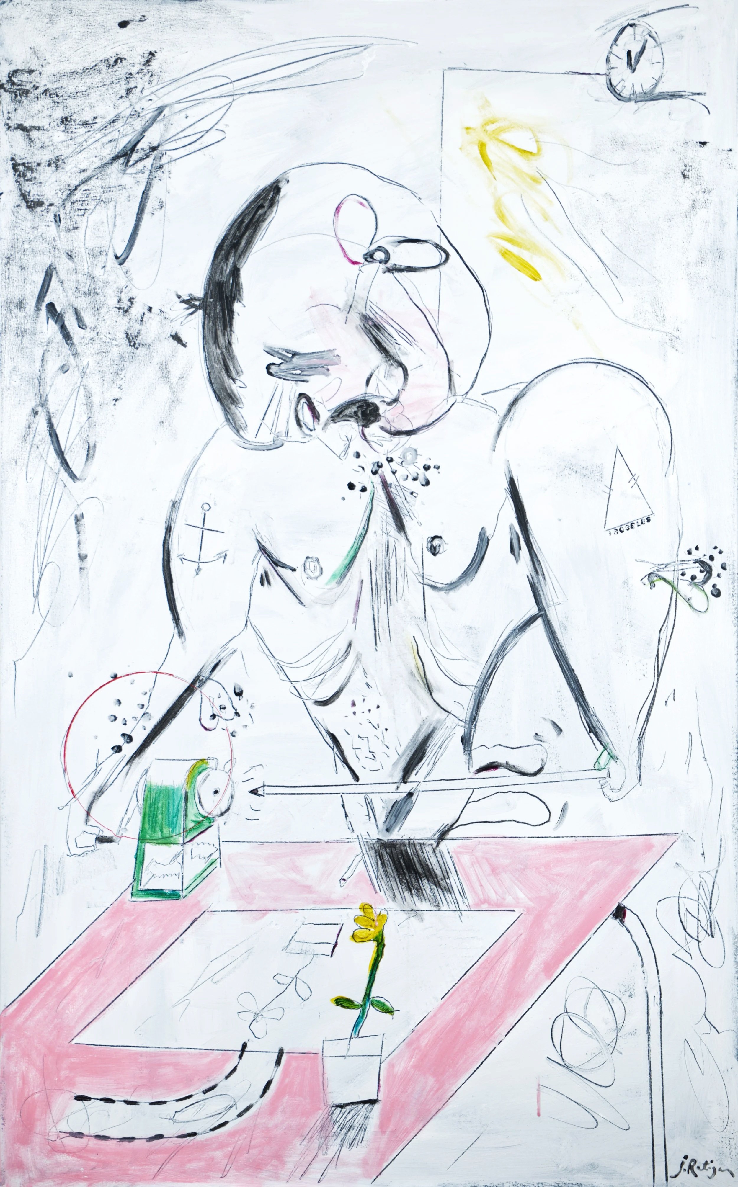 Sailor sketching beautiful flower (Acrylic, 145cm x 90cm 2025)