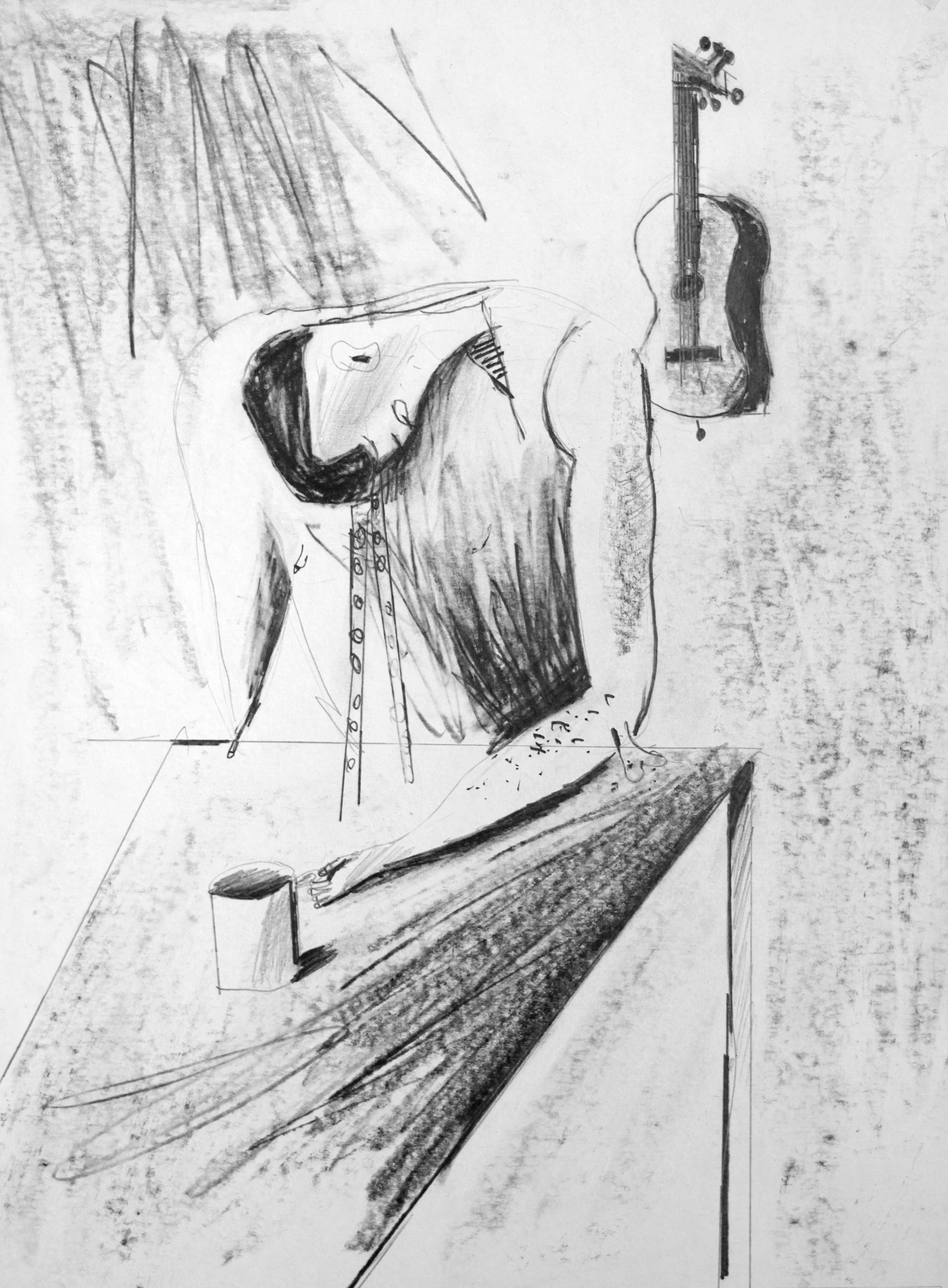 Sobbing guitar-player- Graphite on paper (42cm x 29cm)