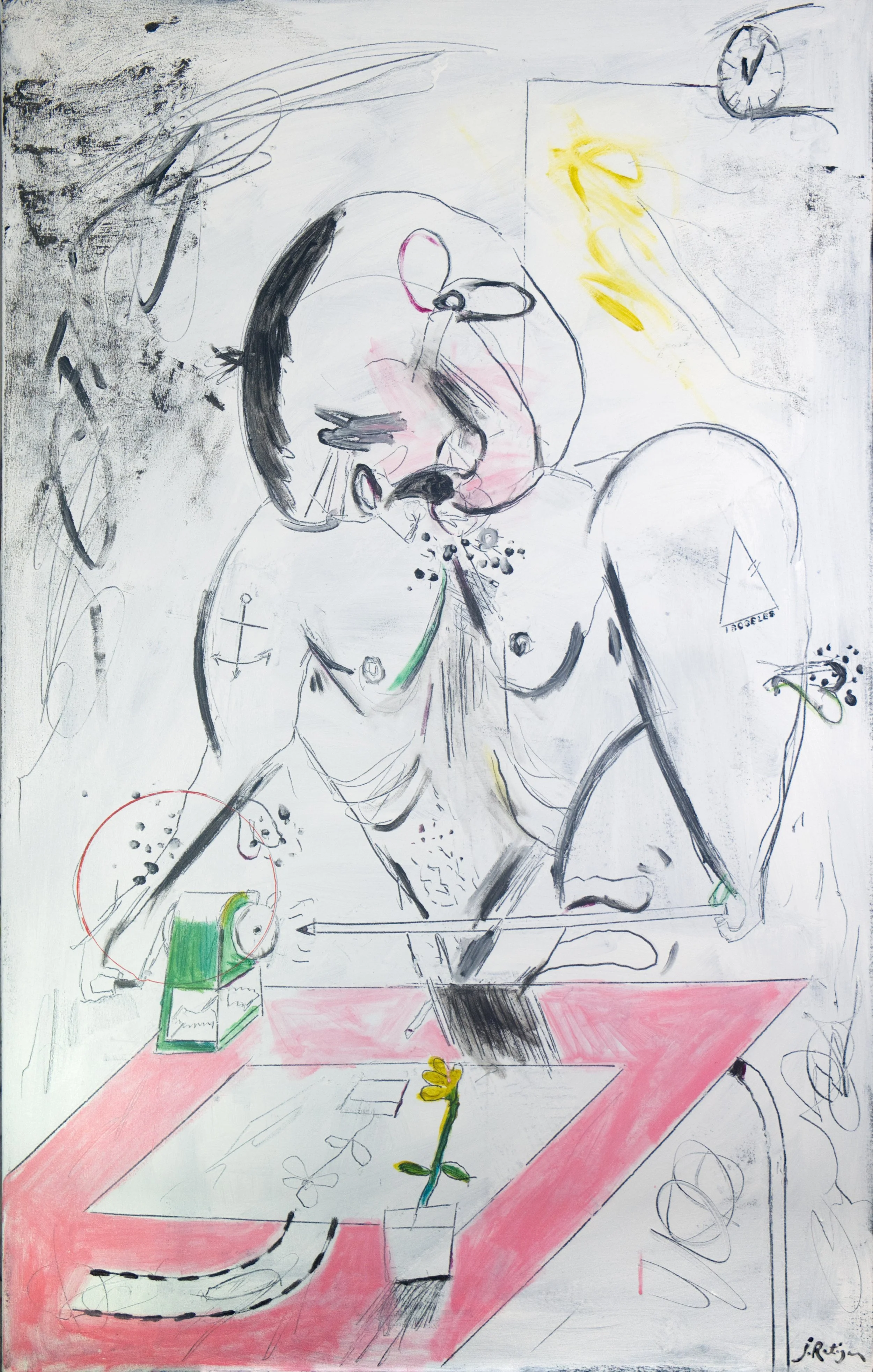 Sailor sketching beautiful flower (2025)- acrylic on canvas (145cm x 90cm)