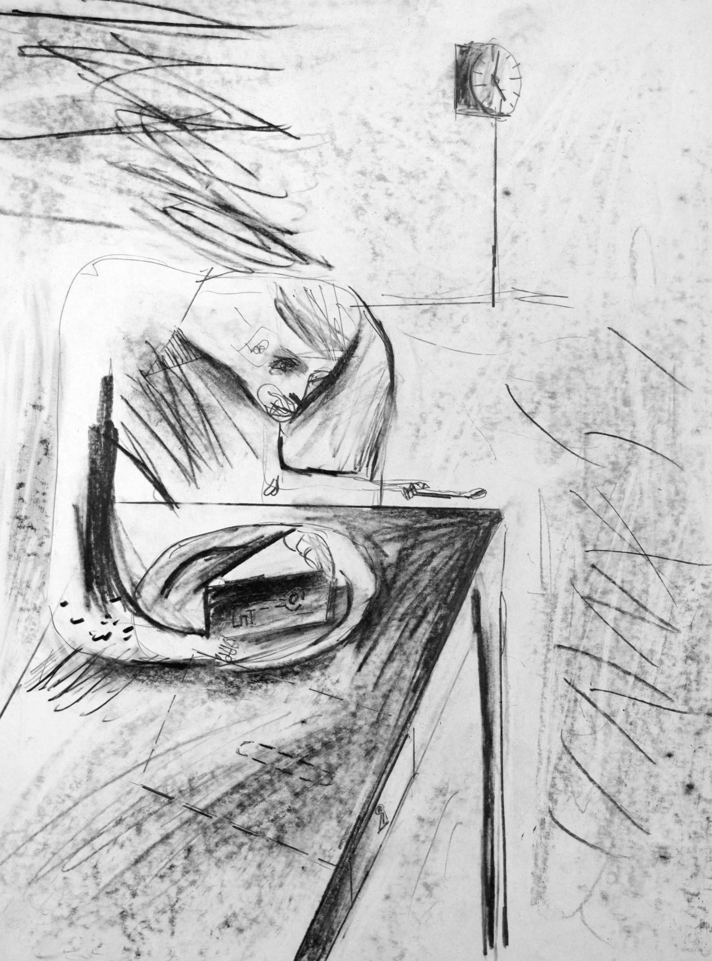 Birthday boy with cake-secret- Graphite on paper ( 42cm x 29cm) 