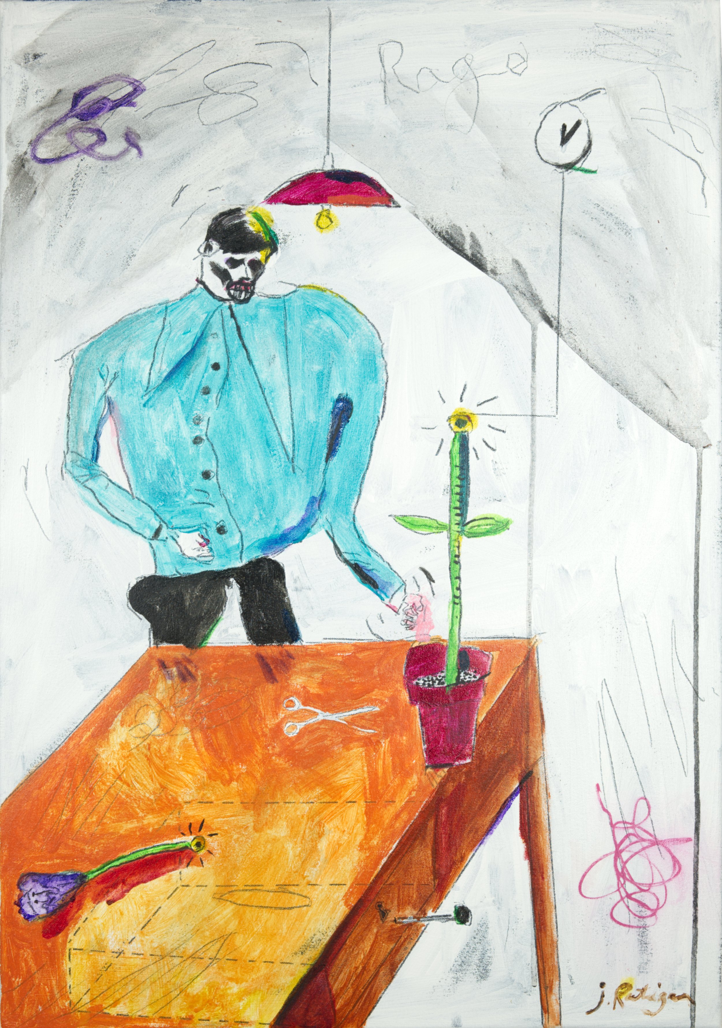Man with Cut Flower (Rage) (Acrylic, 55cm x 80cm, 2026)