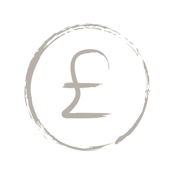 Black background with a hand-drawn circle and a British pound currency symbol in the center.