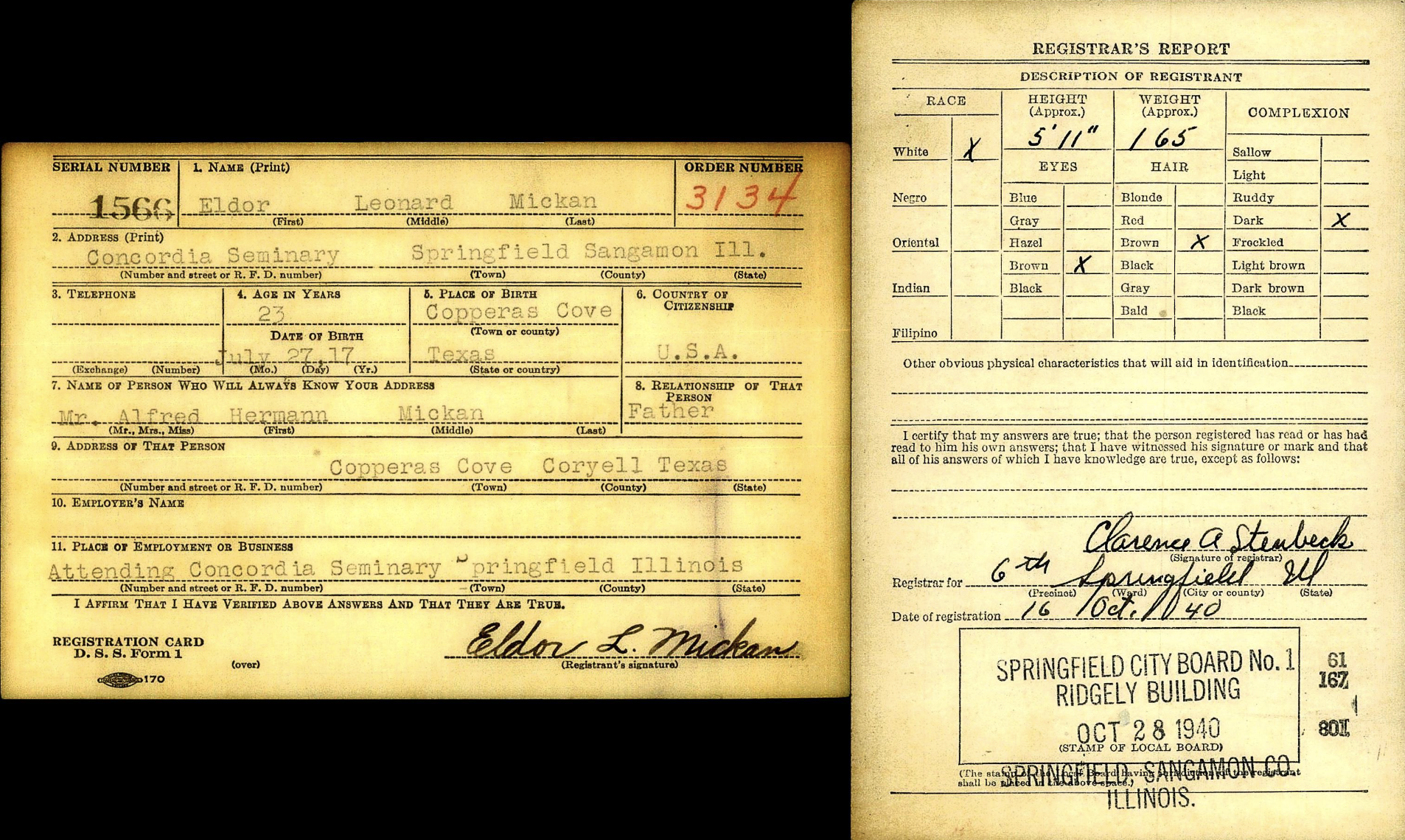 Eldor Mickan, "Illinois, World War II Draft Registration Cards, 1940-1945"