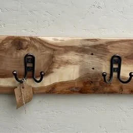 Handcrafted rustic live edge hanging coat rack