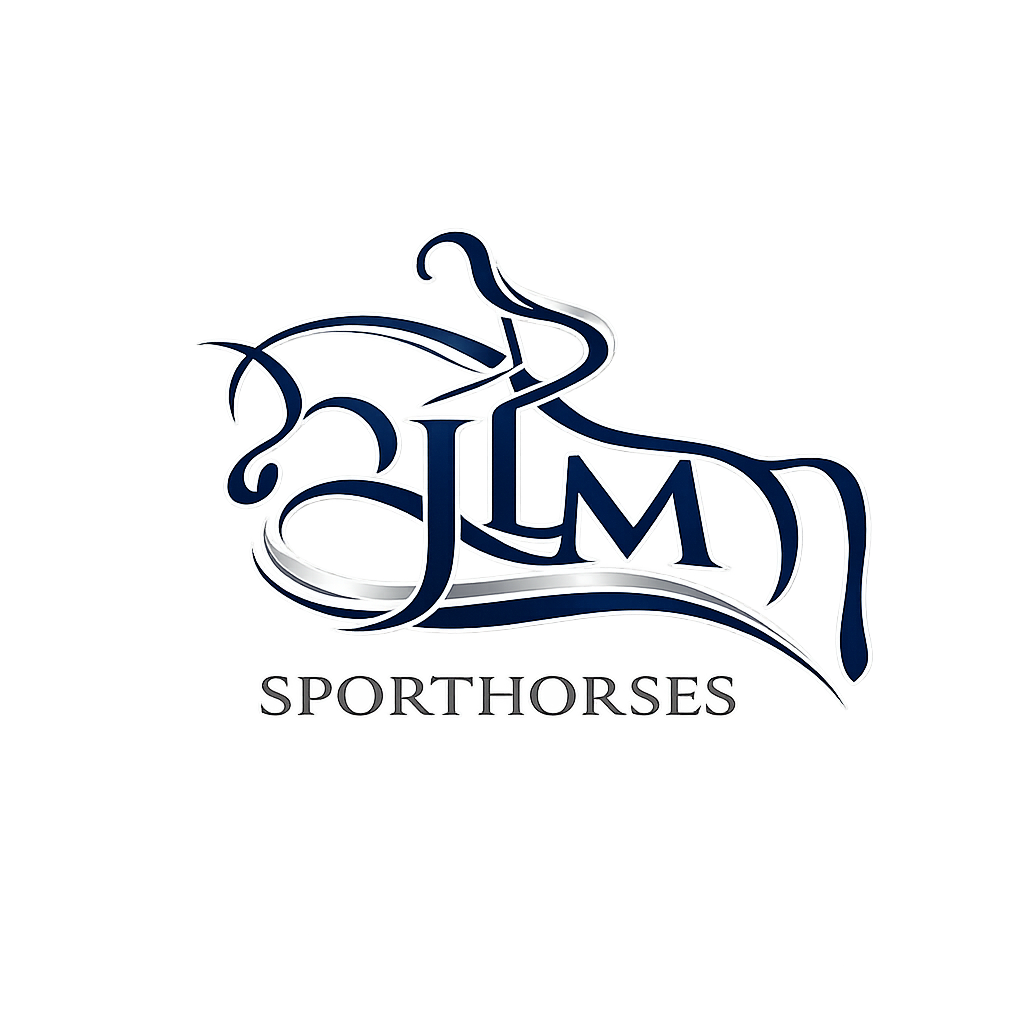 Logo for Sporthorses featuring a stylized horse head and the initials 'JLM' with elegant, intertwined script. The word 'SPORTHORSES' is written below in capital letters.